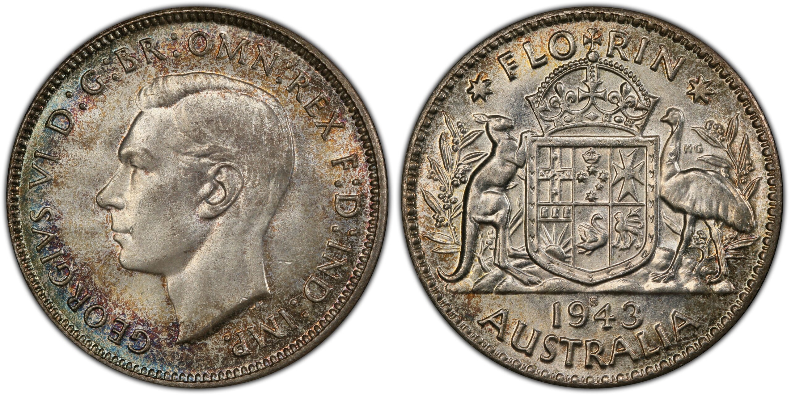 1943 S Australian Florin obverse and reverse