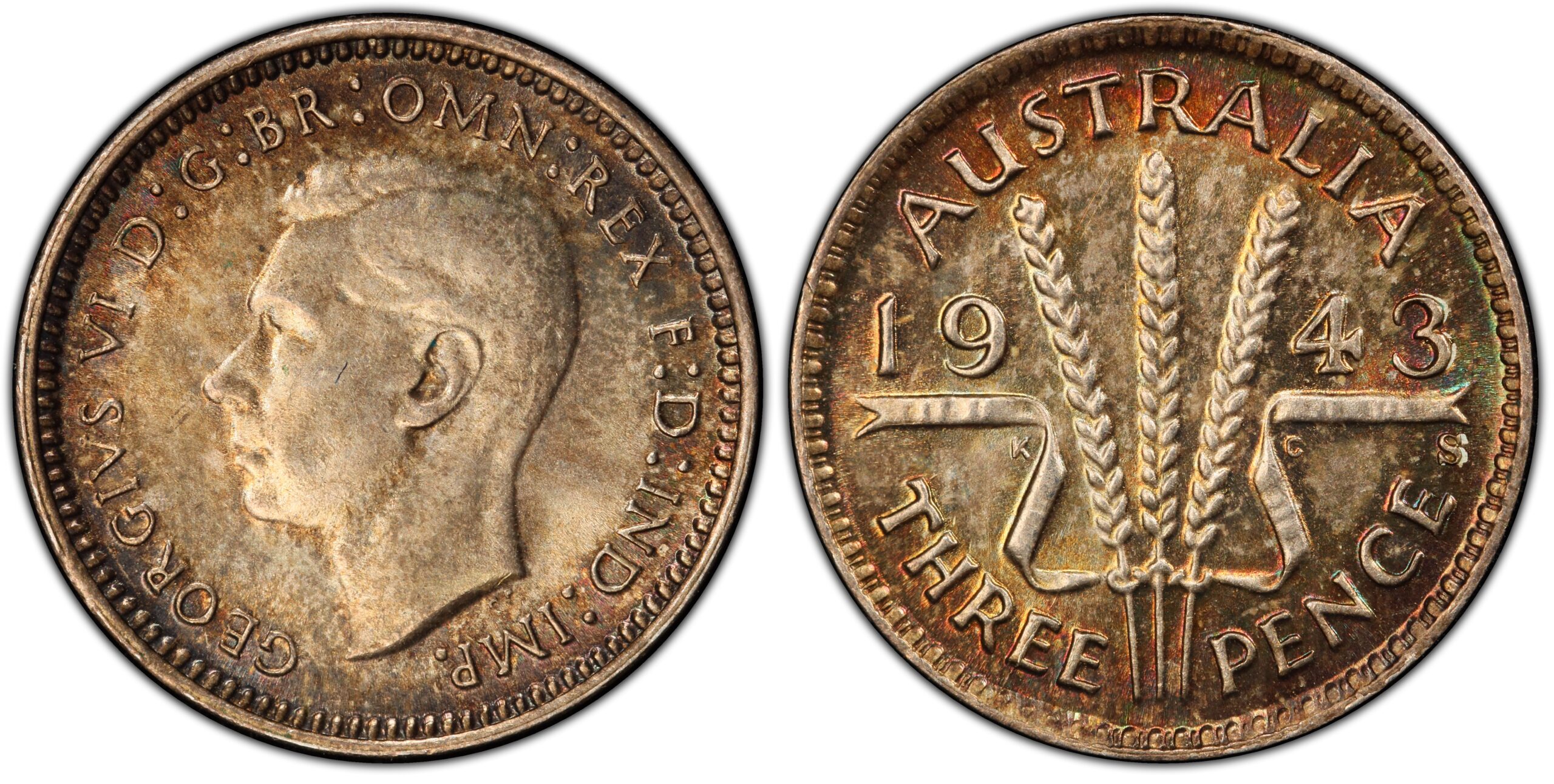 1943S Australian Threepence obverse and reverse