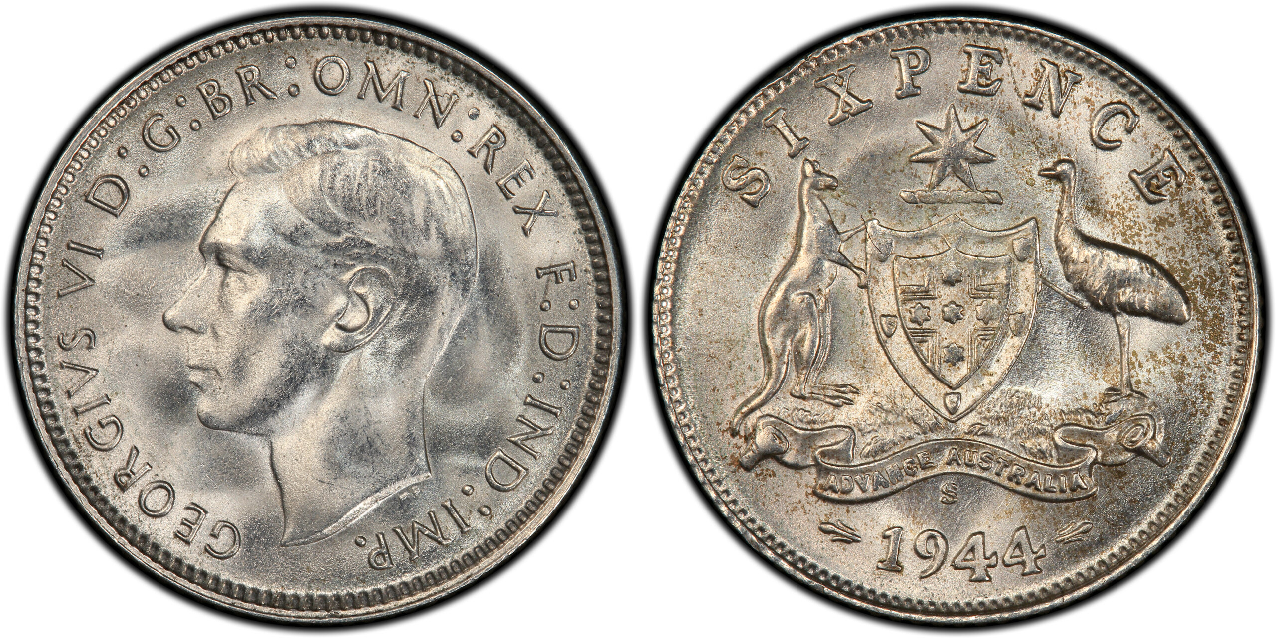 1944 Australian Sixpence obverse and reverse