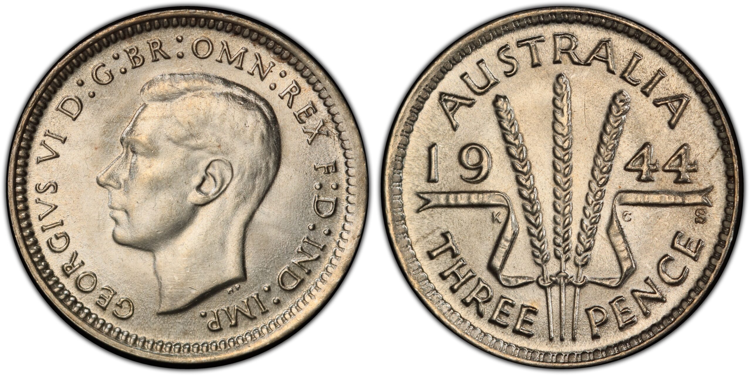 1944S Australian Threepence obverse and reverse