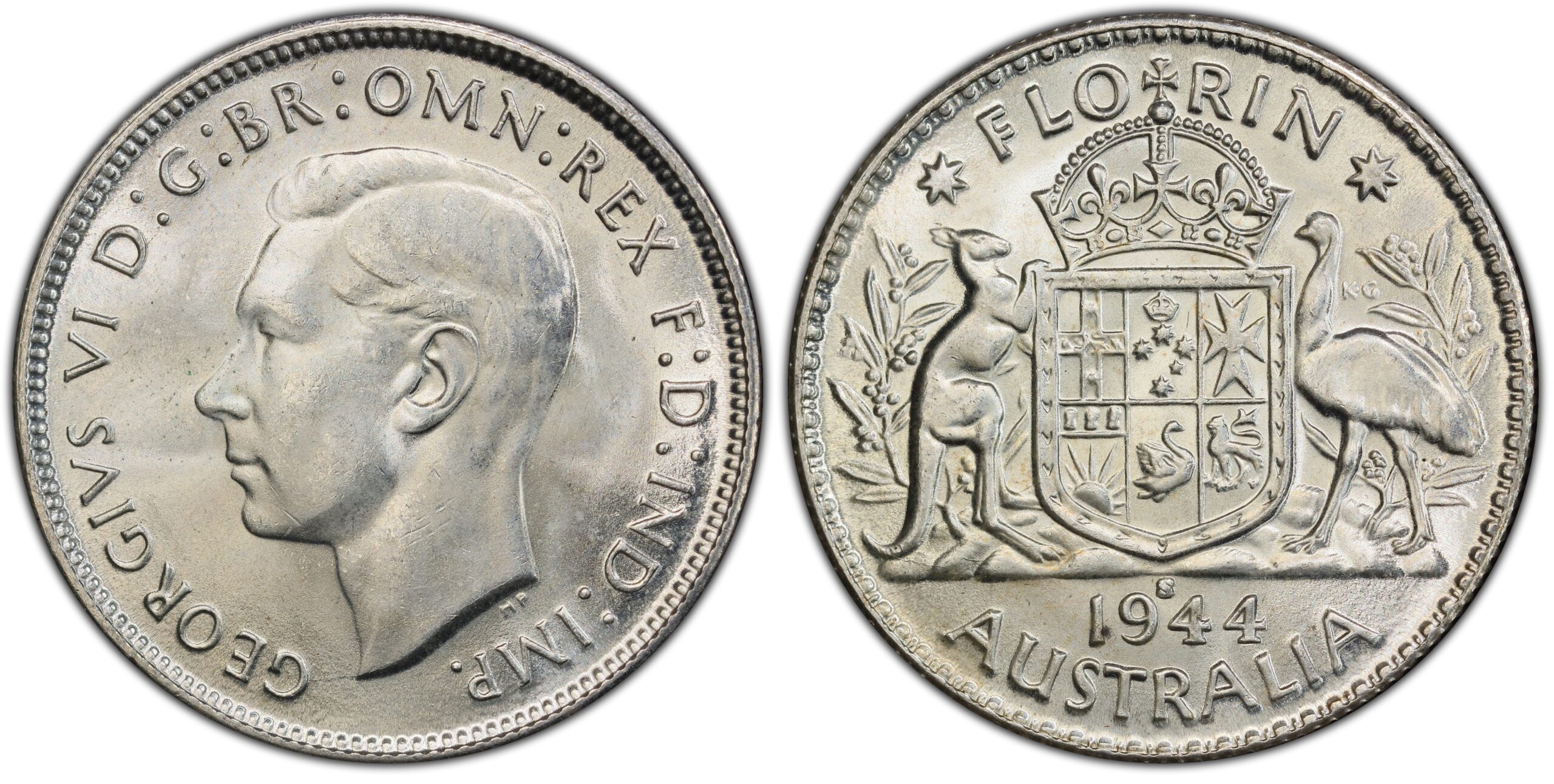 1944 S Australian Florin obverse and reverse