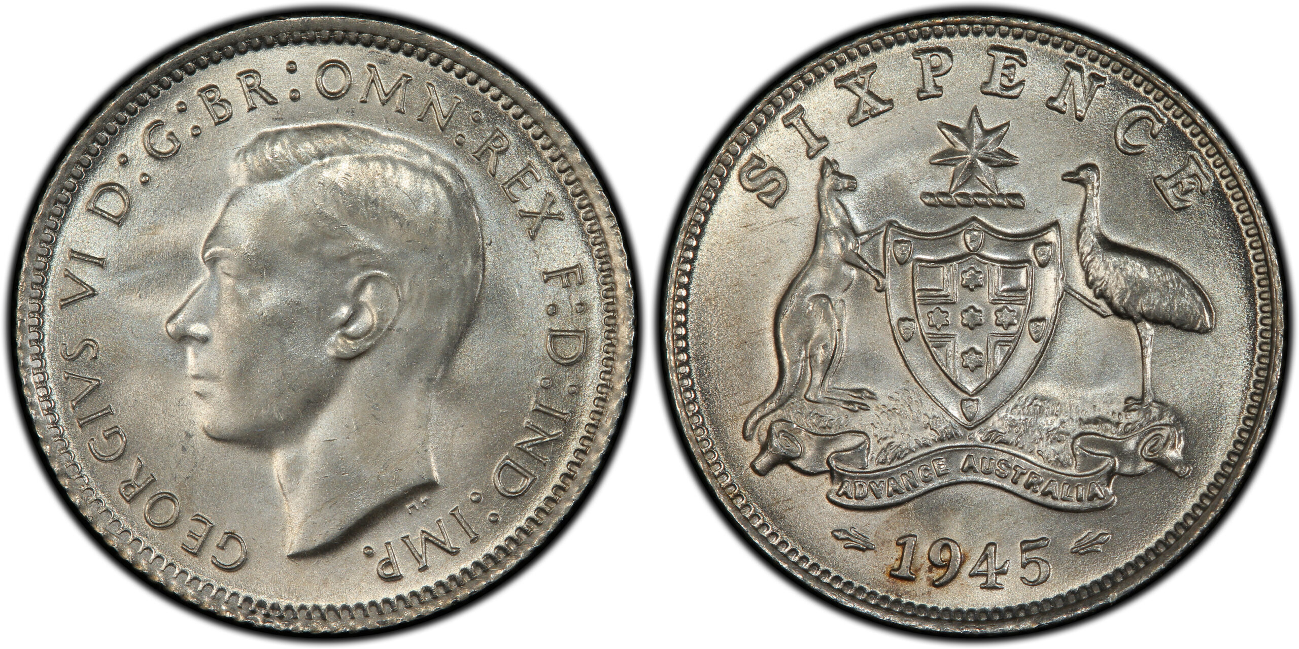 1945 Australian Sixpence obverse and reverse