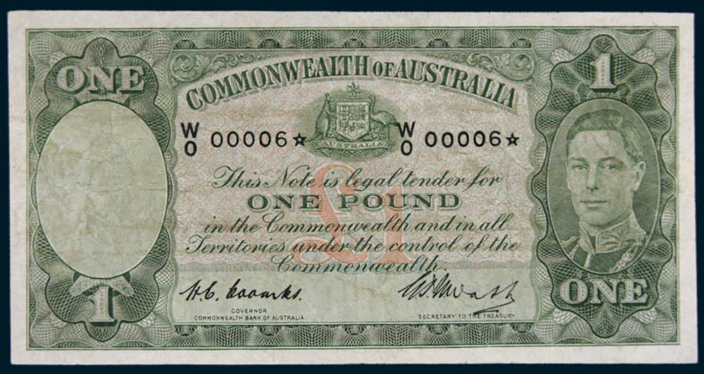 1949 Australian One Pound Coombs & Watt star replacement note obverse