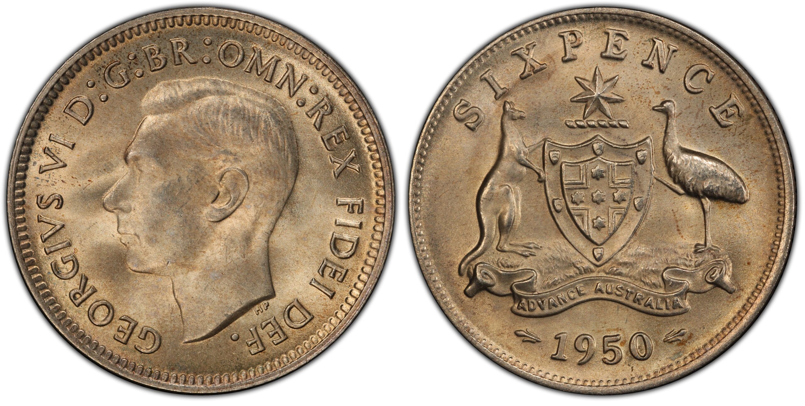 1950 Australian Sixpence obverse and reverse