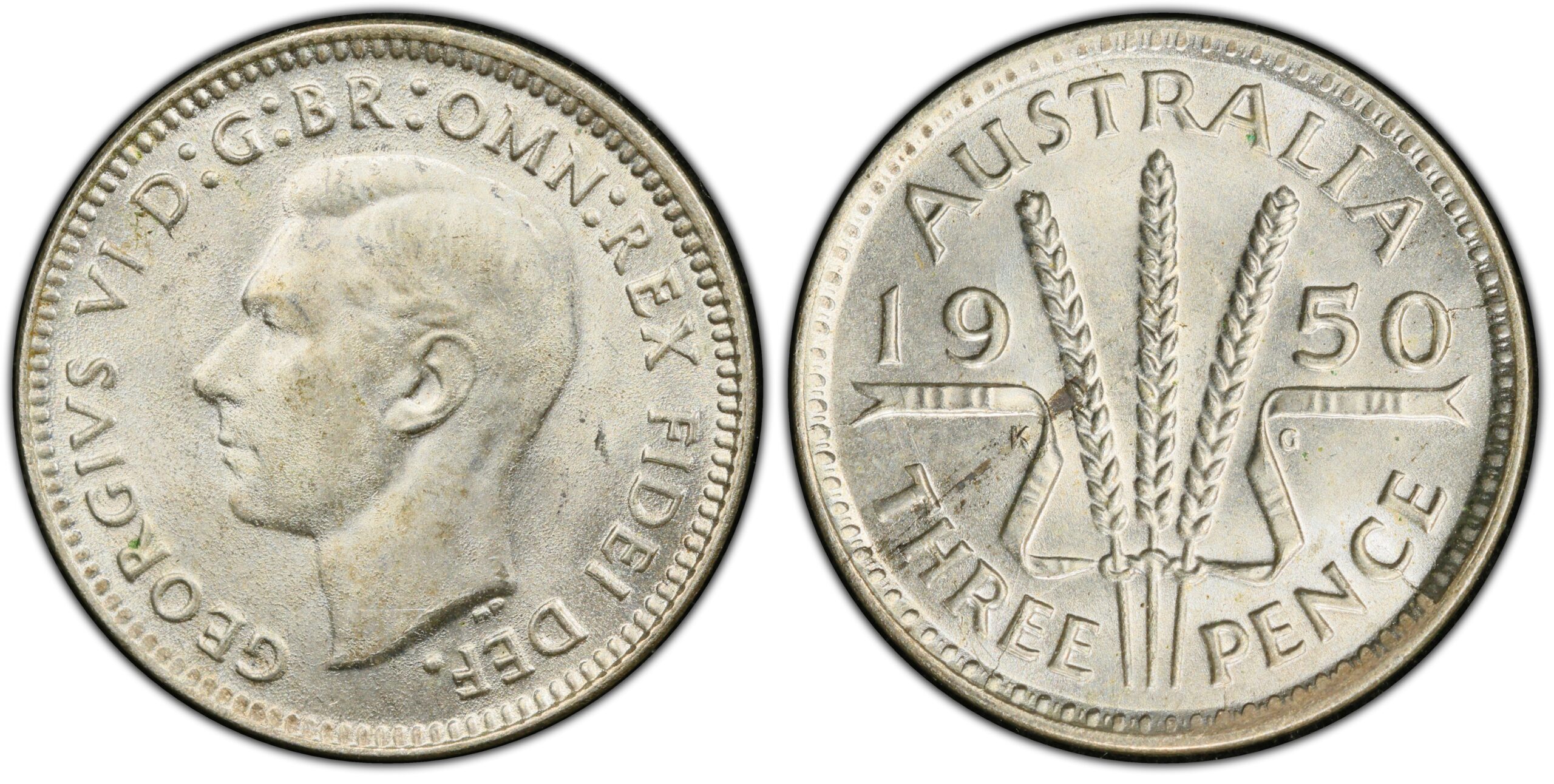 1950 Australian Threepence obverse and reverse