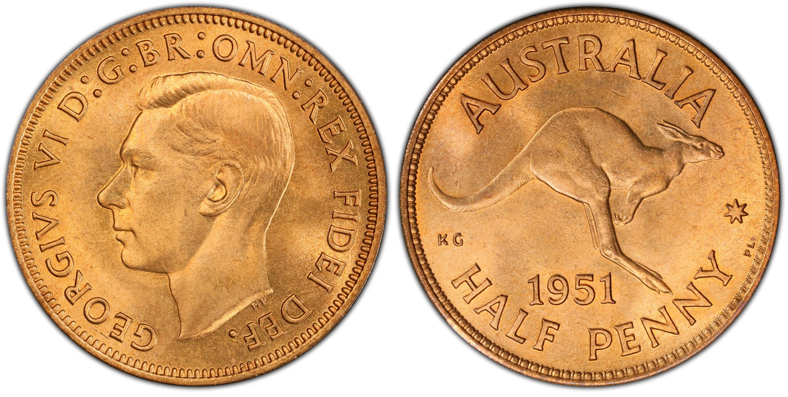1951PL Australian Halfpenny obverse and reverse