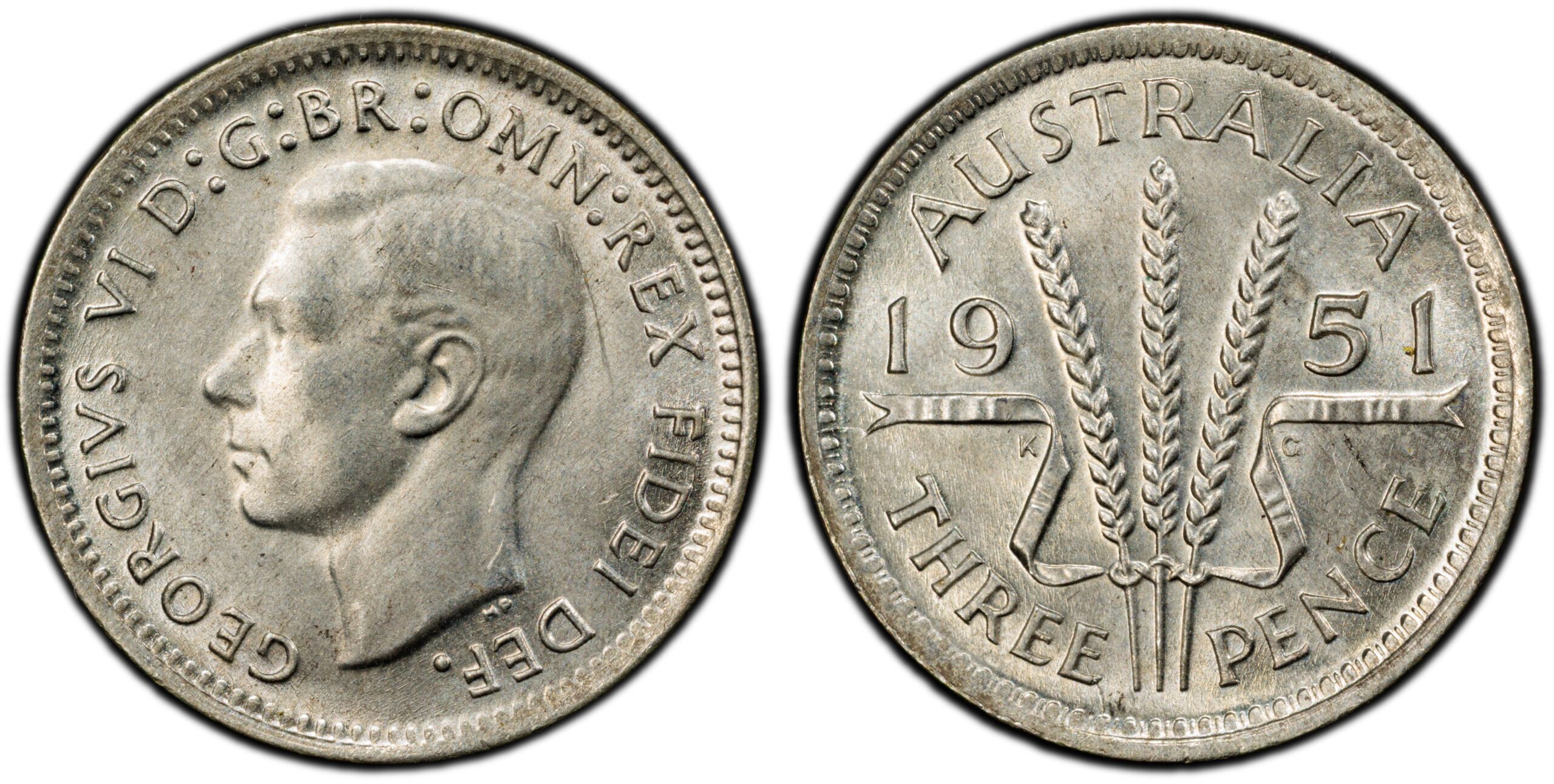 1951M Australian Threepence obverse and reverse