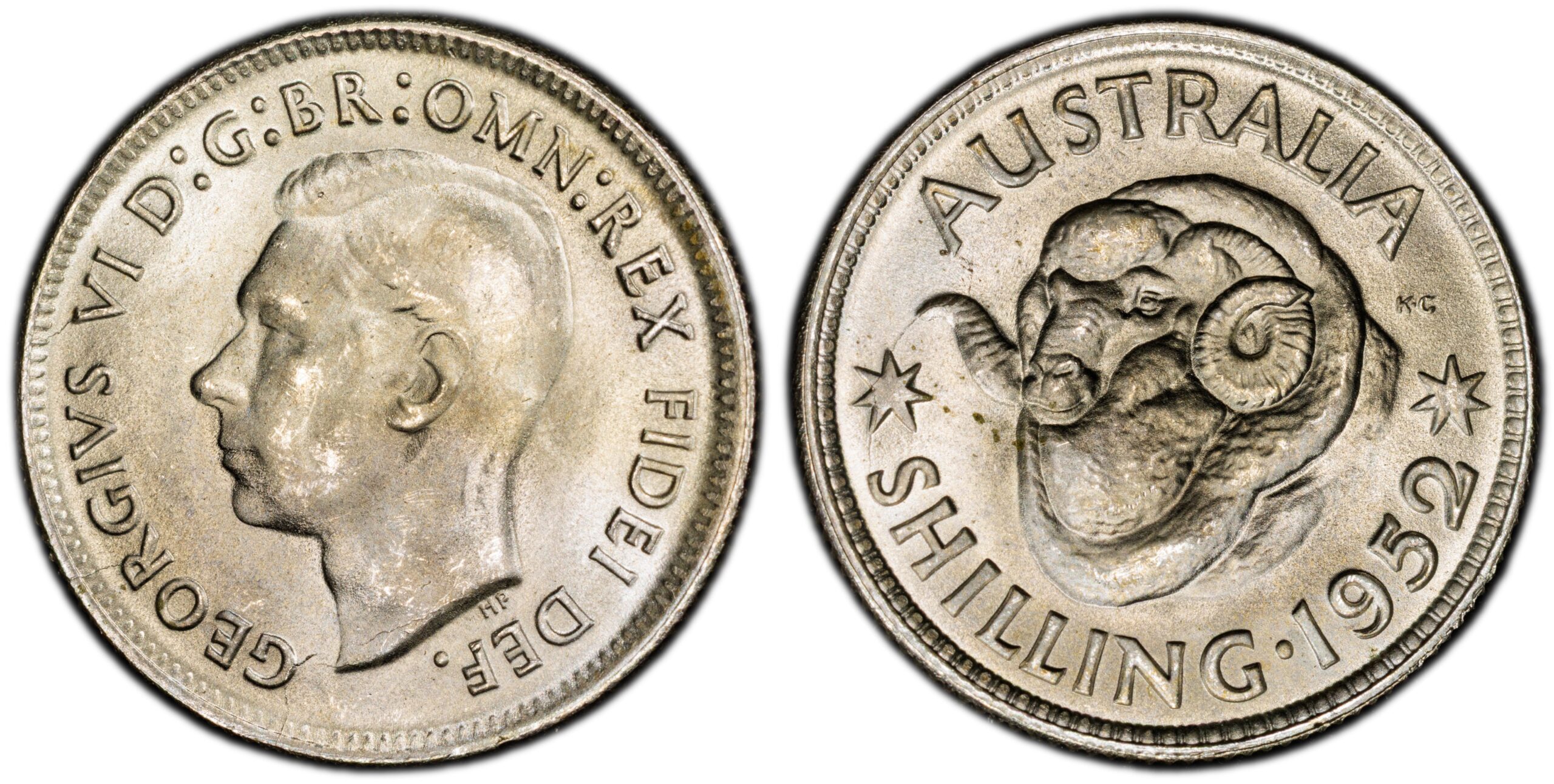 1952 Australian Shilling obverse and reverse