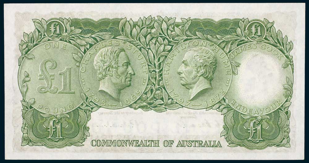 1953 Australian One Pound Coombs Wilson star replacement note reverse