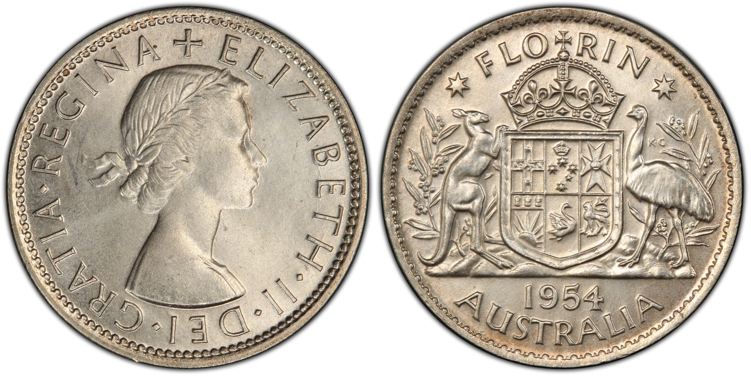 1954 Australian Florin obverse and reverse