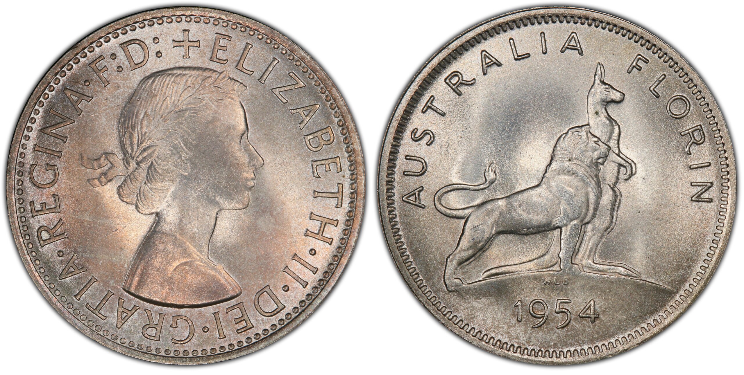 1954 Royal Visit Australian Florin obverse and reverse
