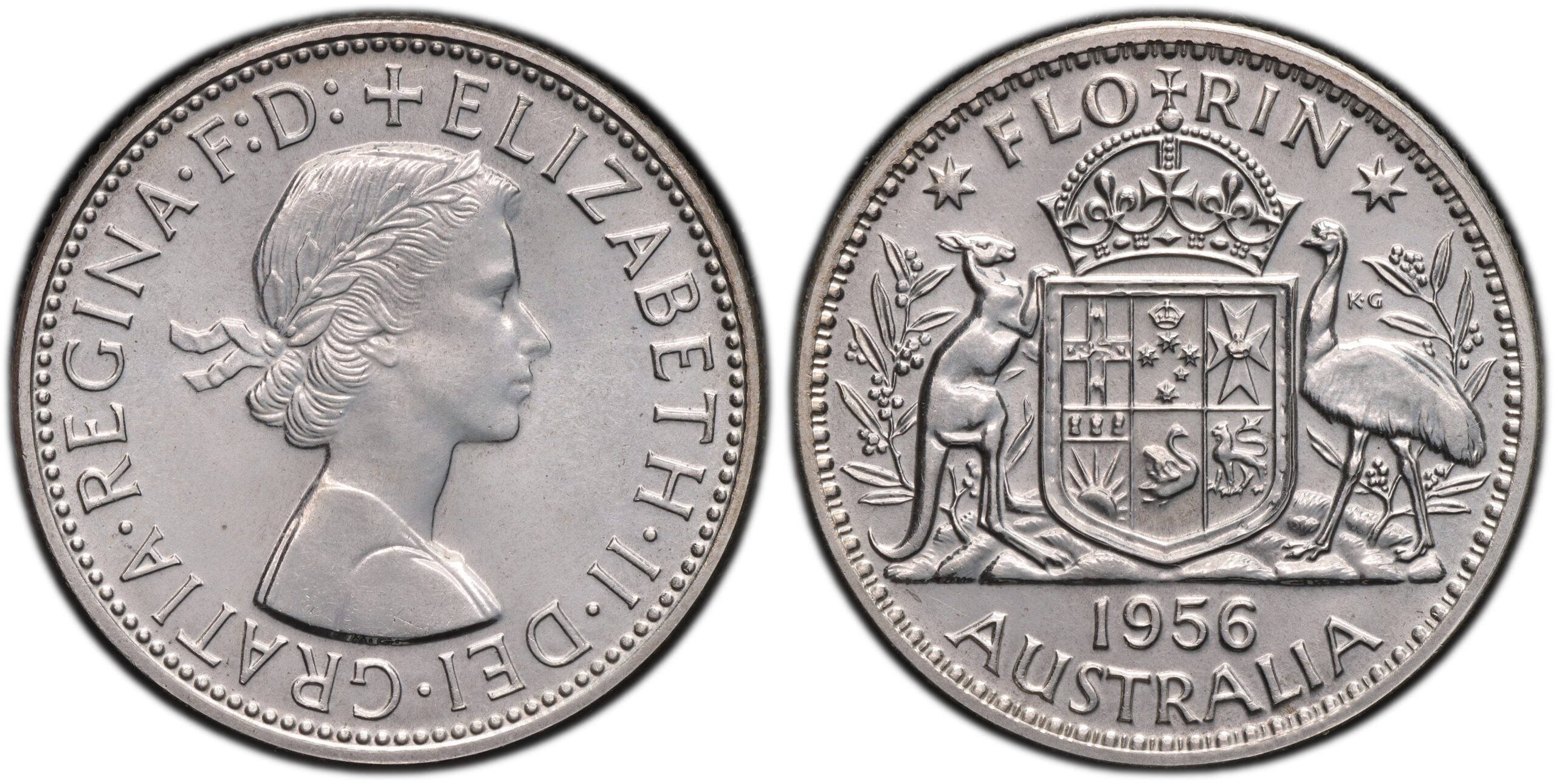 1956 Australian Florin obverse and reverse