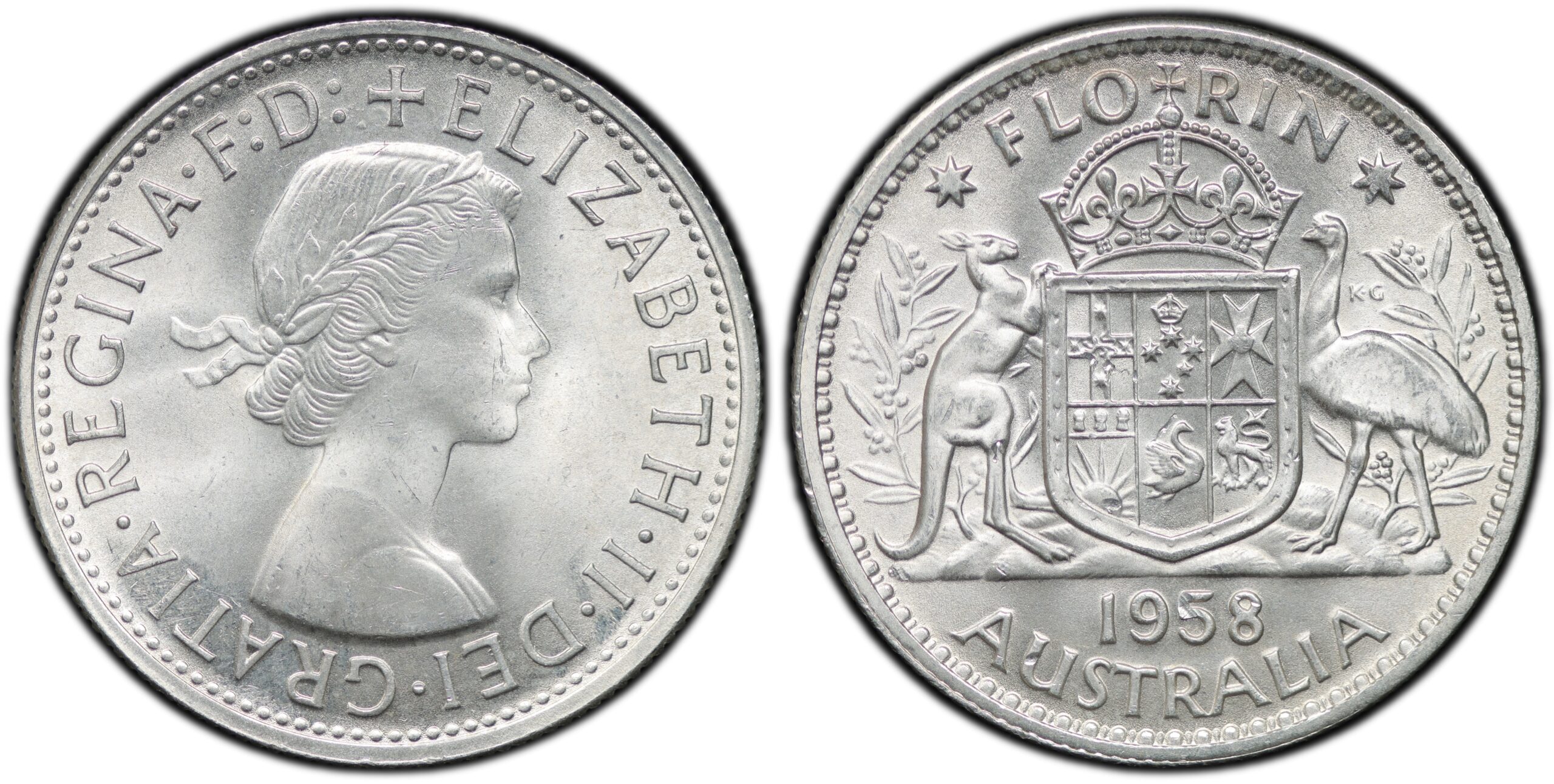 1958 Australian Florin obverse and reverse