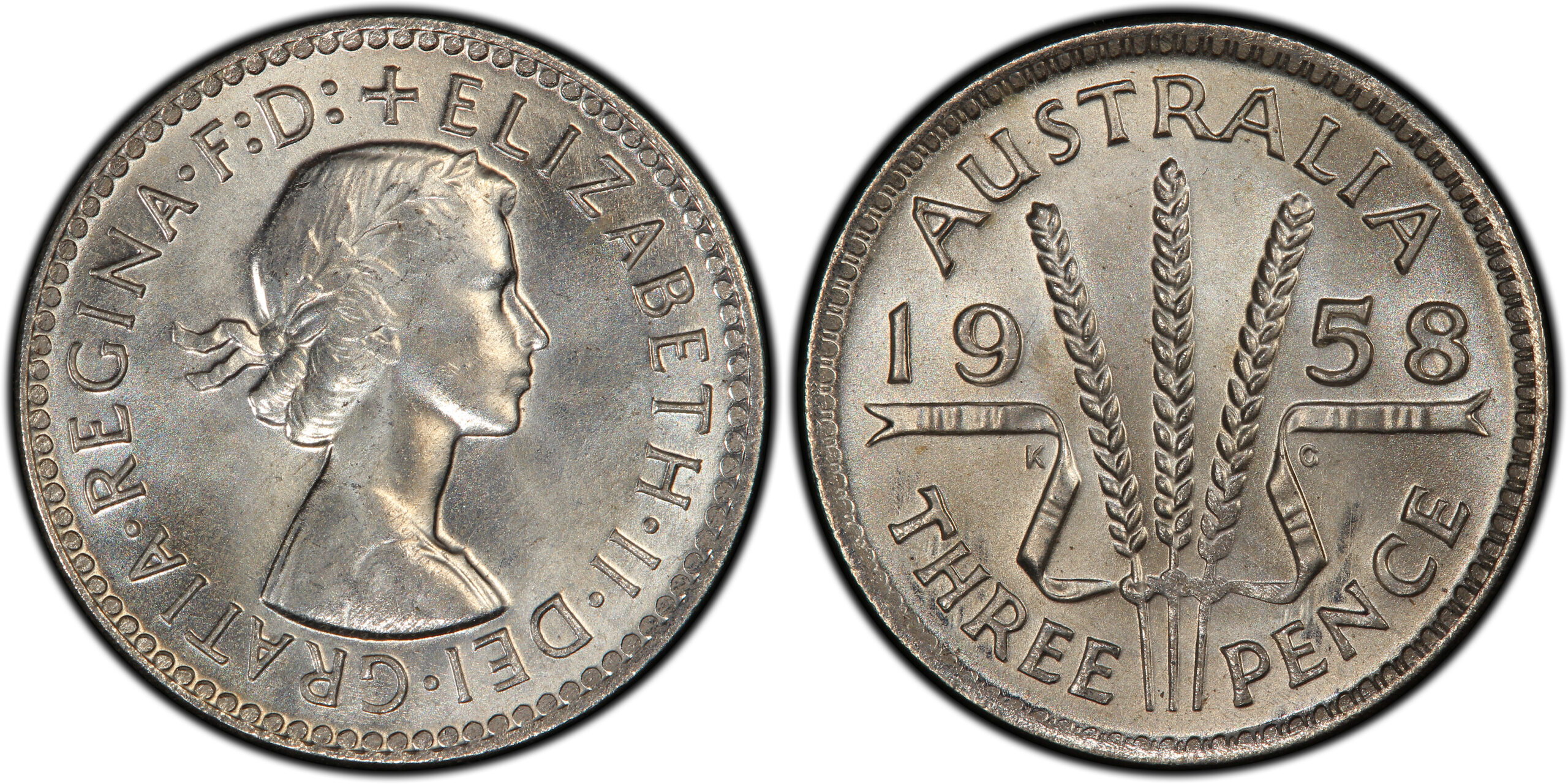 1958 Australian Threepence obverse and reverse