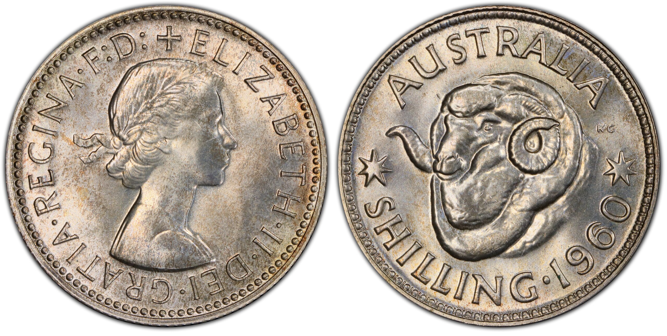 1960 Australian Shilling obverse and reverse