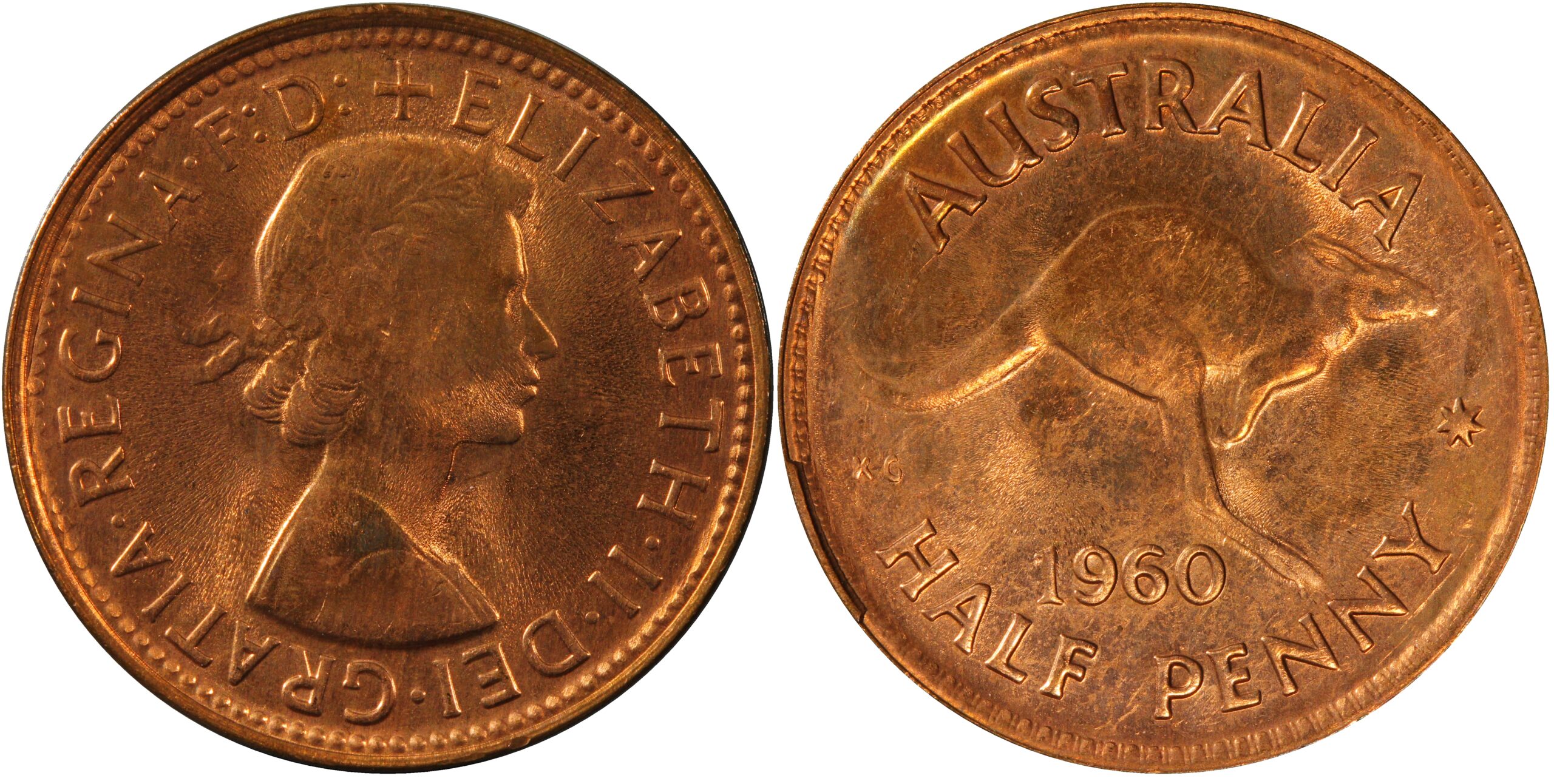 1960 Australian Halfpenny obverse and reverse