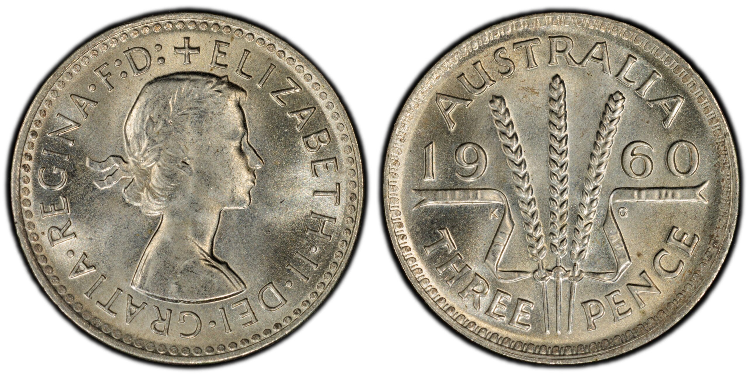 1960 Australian Threepence obverse and reverse