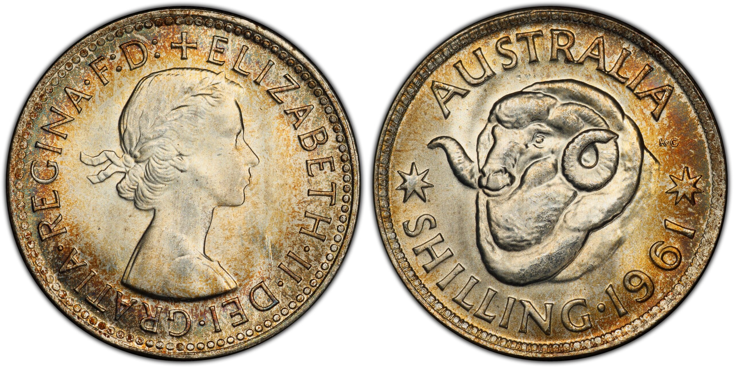 1961 Australian Shilling obverse and reverse