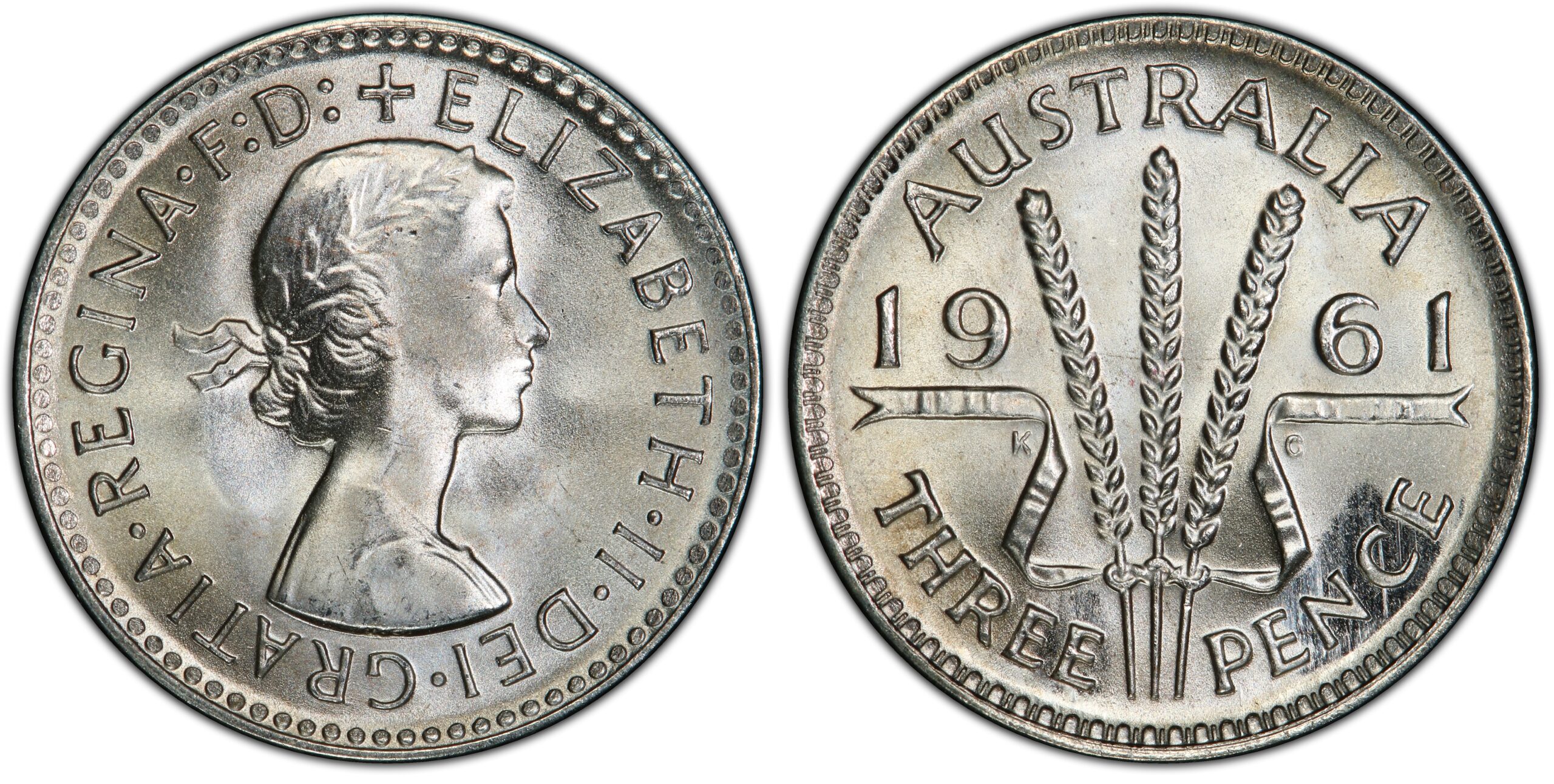 1961 Australian Threepence obverse and reverse
