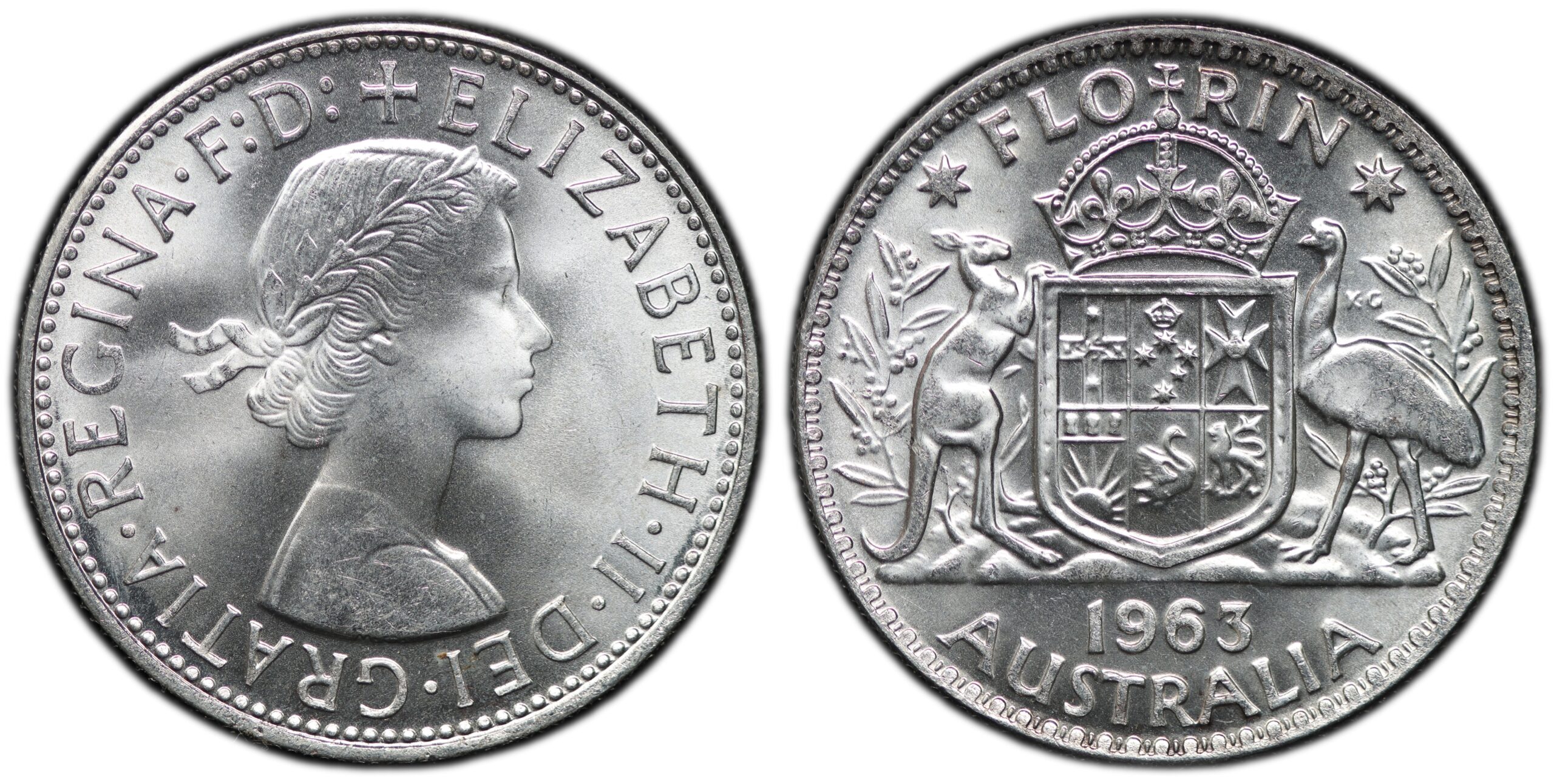 1963 Australian Florin obverse and reverse