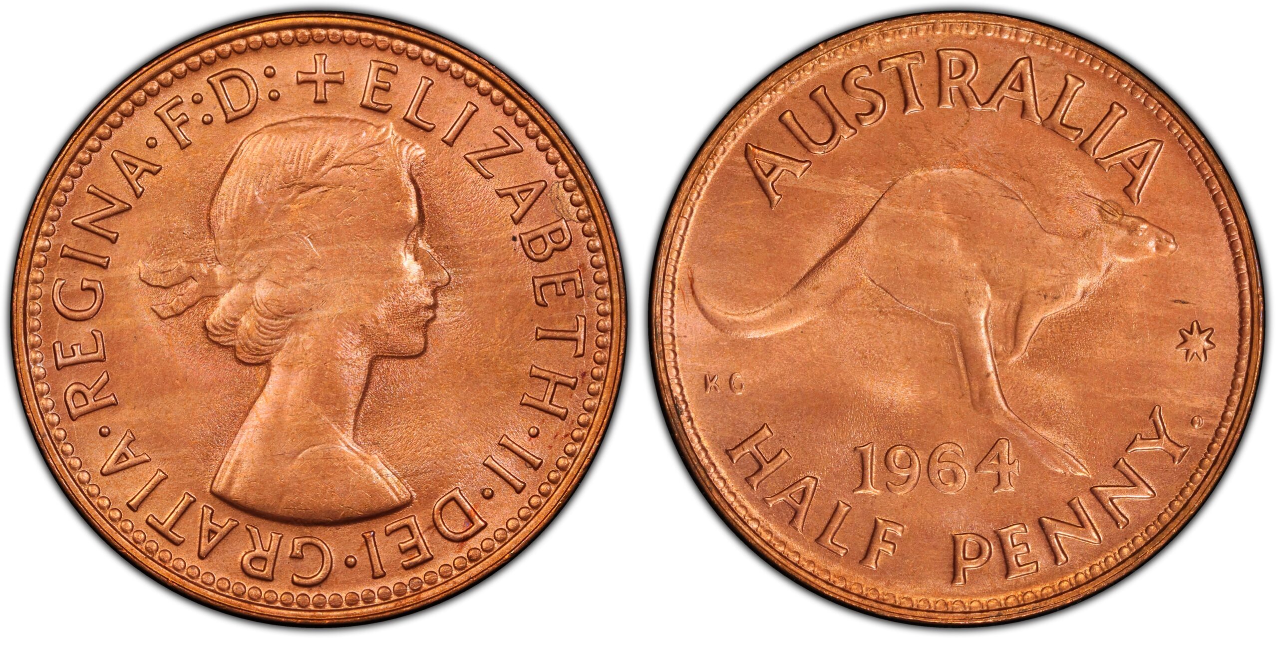1964 Australian Halfpenny obverse and reverse