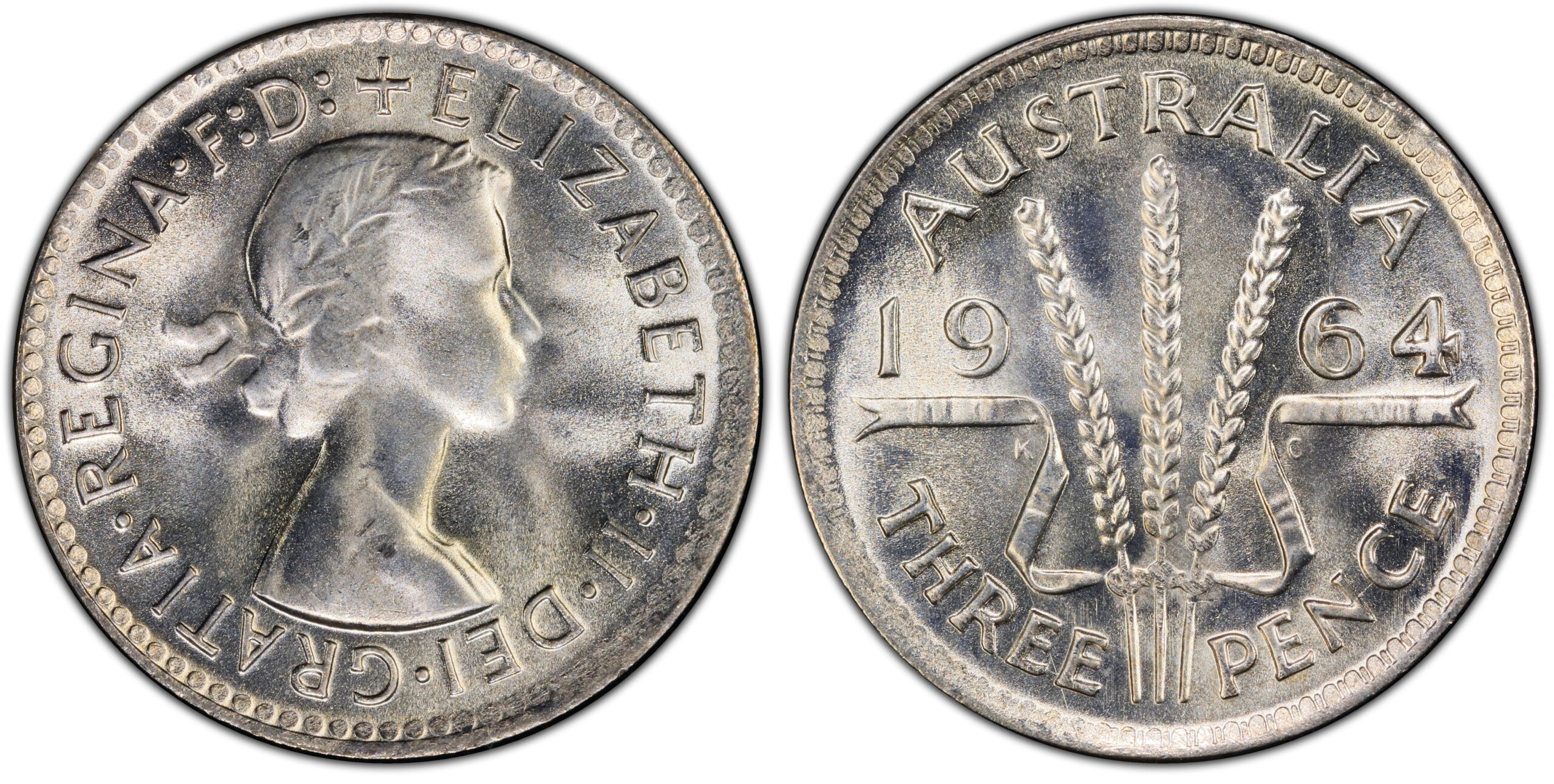 1964 Australian Threepence obverse and reverse