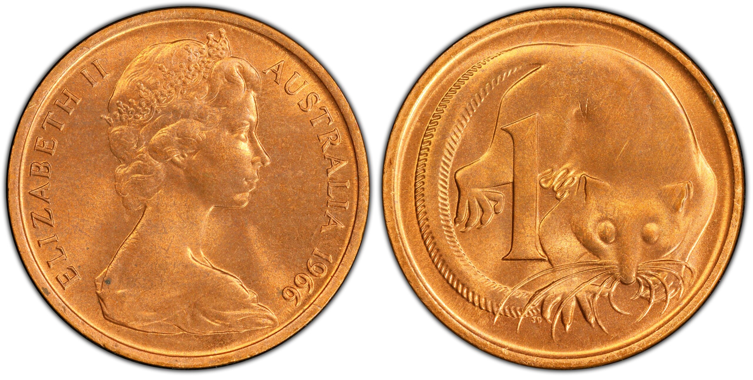 1966 1 Cent — All whiskers sharp obverse and reverse