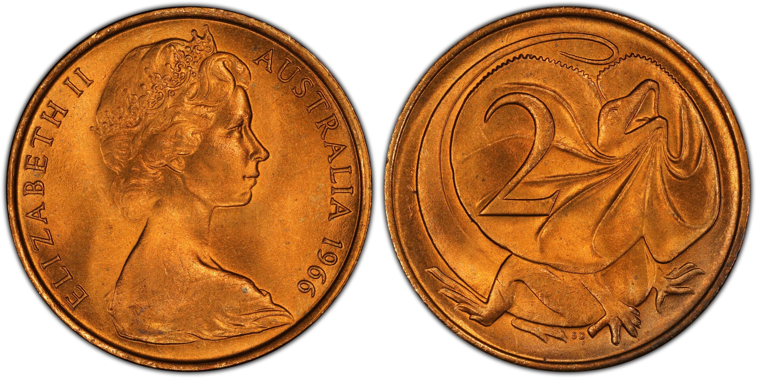 1966 2 Cent - Blunt first claw obverse and reverse