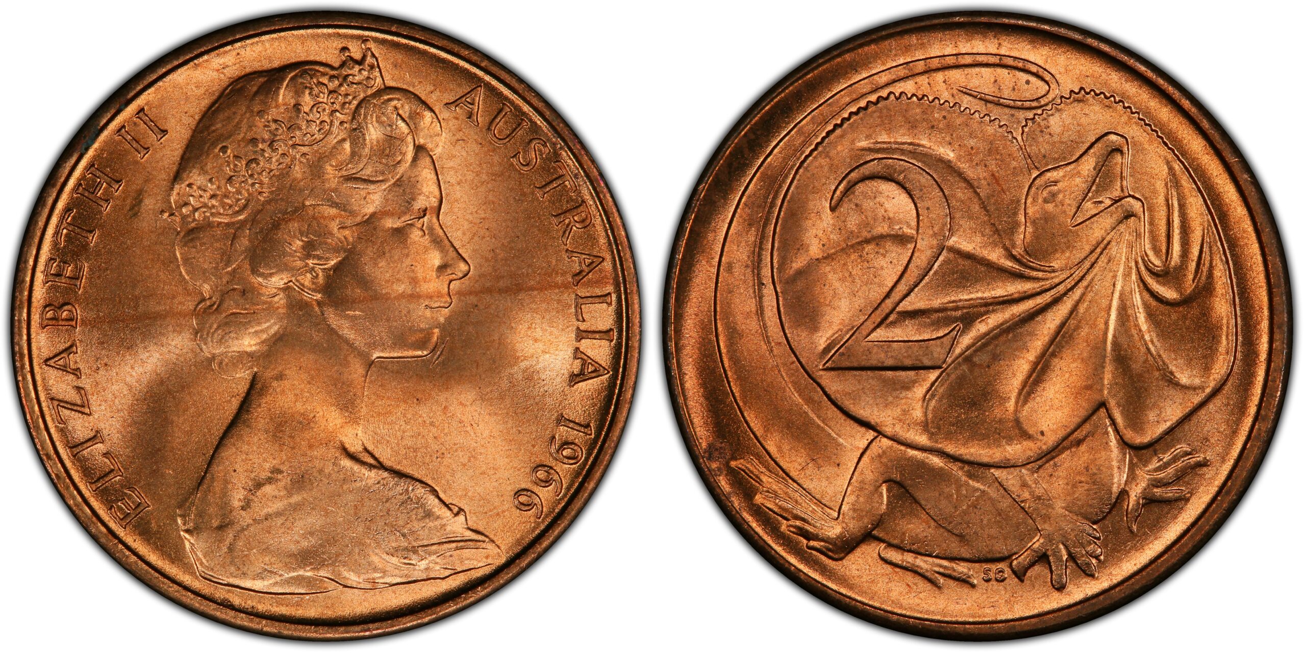 1966 2 Cent - Blunt third claw obverse and reverse