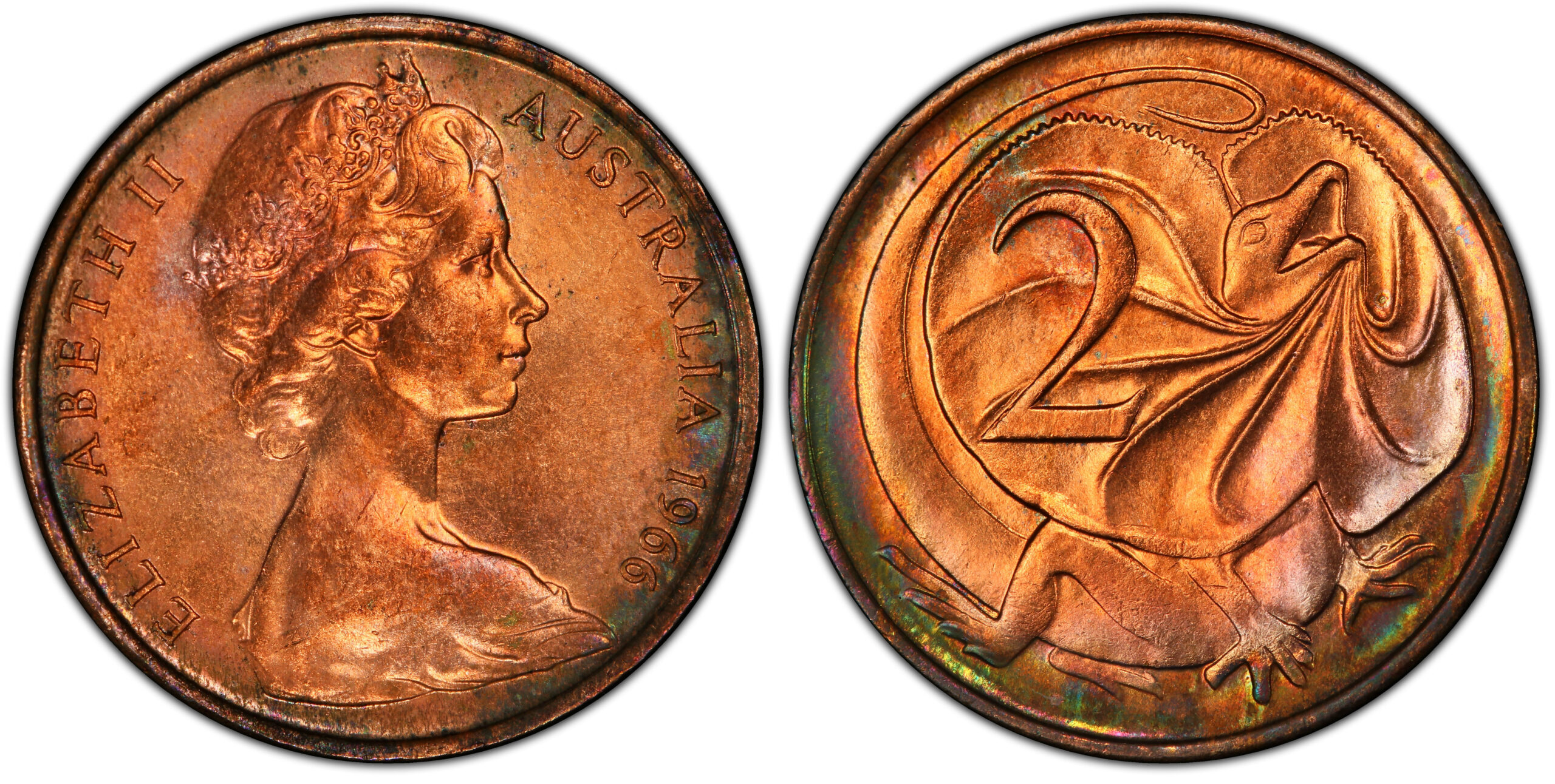 1966 2 Cent - Missing SD initials obverse and reverse