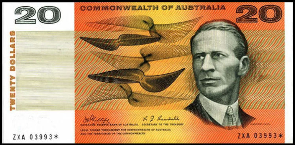 Australian Twenty Dollar Phillips Randall ZXA star replacement note obverse