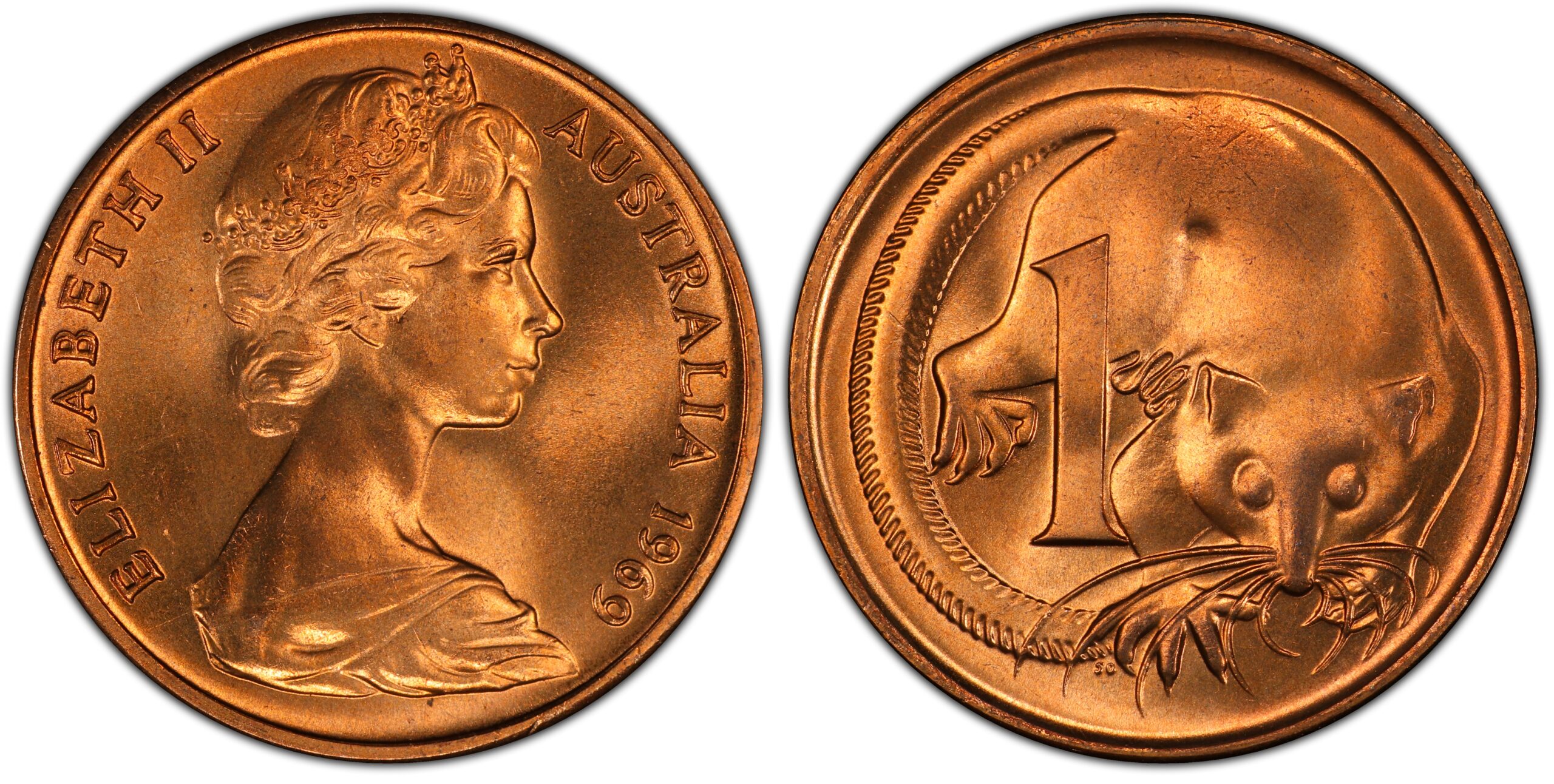1969 1 Cent obverse and reverse