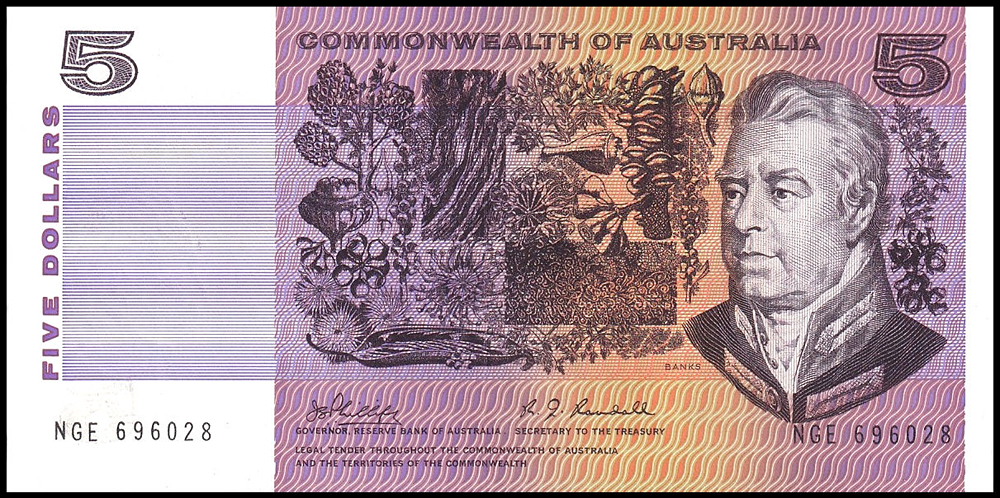 1969 Five Dollars - Phillips & Randall obverse
