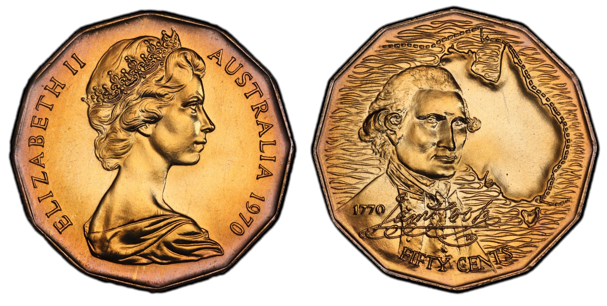 1970 50 Cent - Captain Cook obverse and reverse