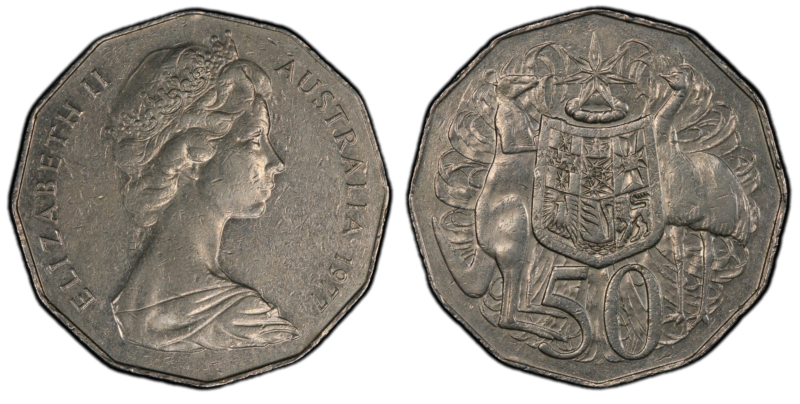 1977 50 Cent - Coat of Arms Mule obverse and reverse