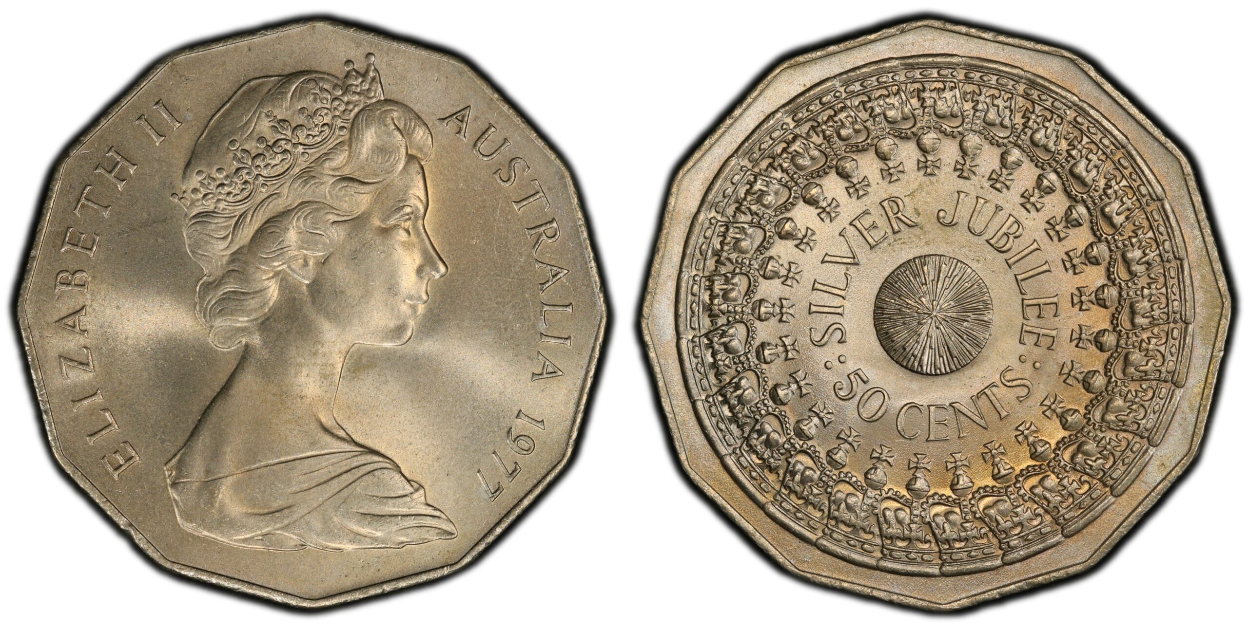 1977 50 Cent - Silver Jubilee obverse and reverse