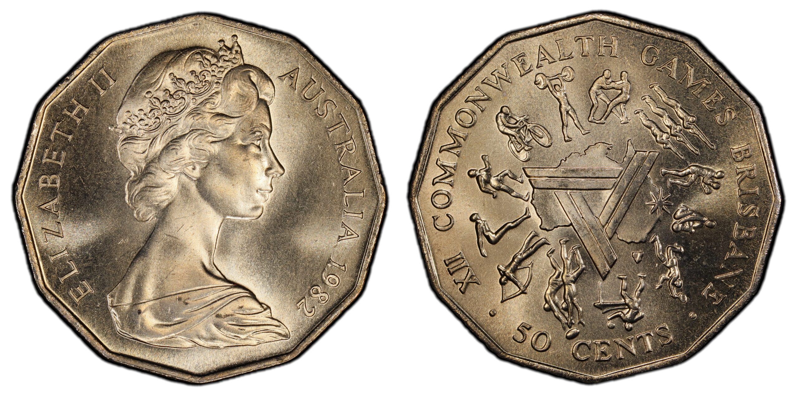 1982 50 Cent - Brisbane Commonwealth Games obverse and reverse