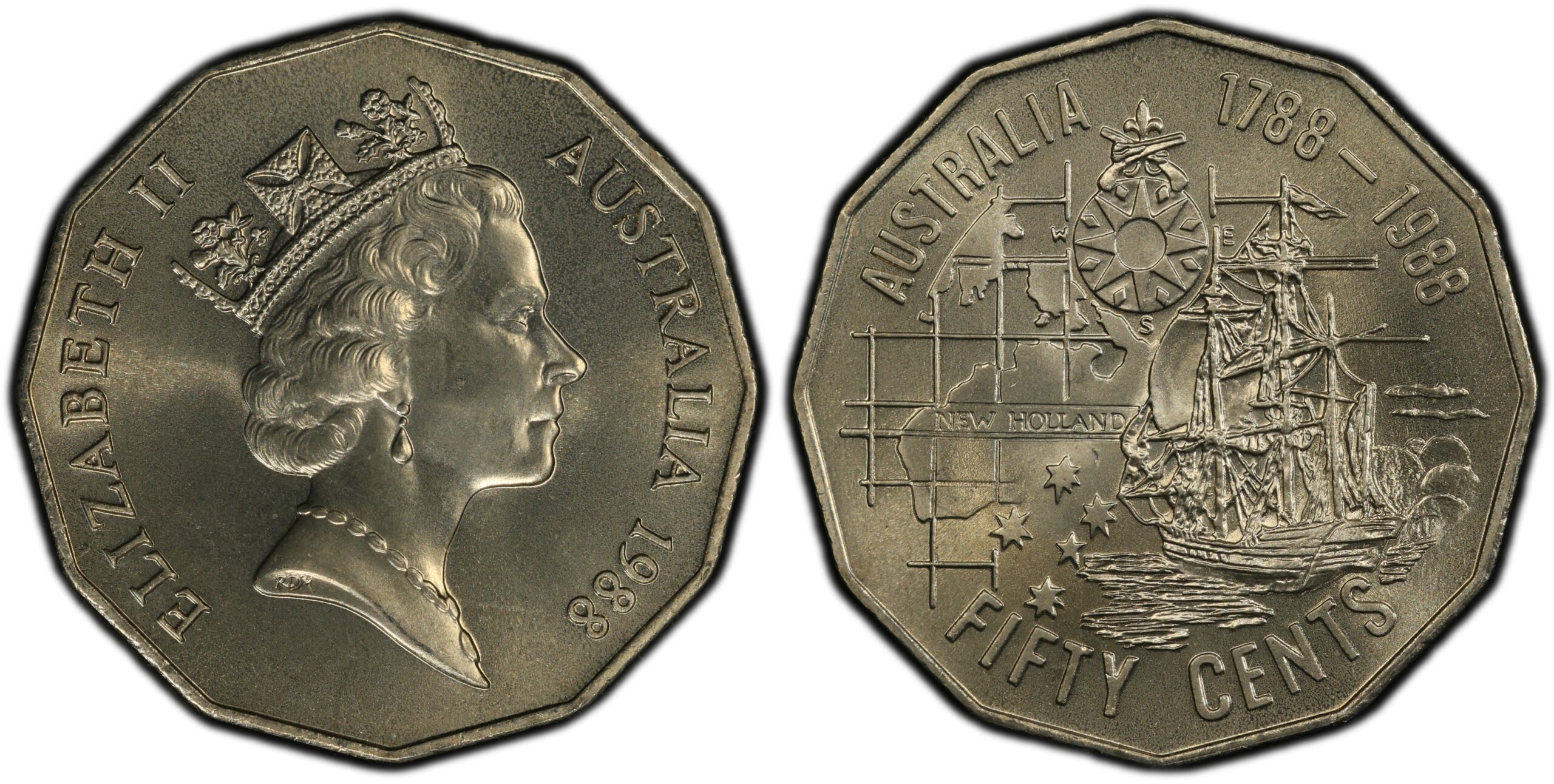 1988 50 Cent - Australian Bicentenary obverse and reverse