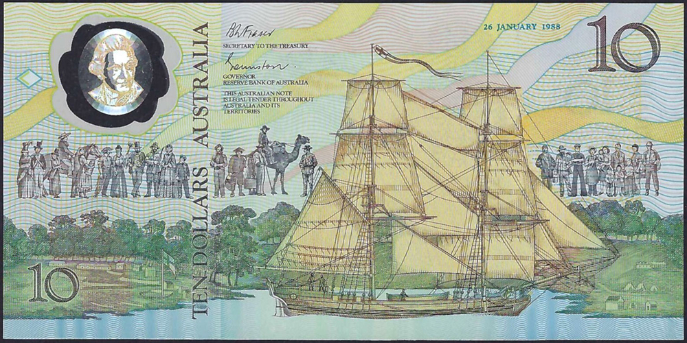 1988 ten dollar polymer AA00 collector folder issue reverse