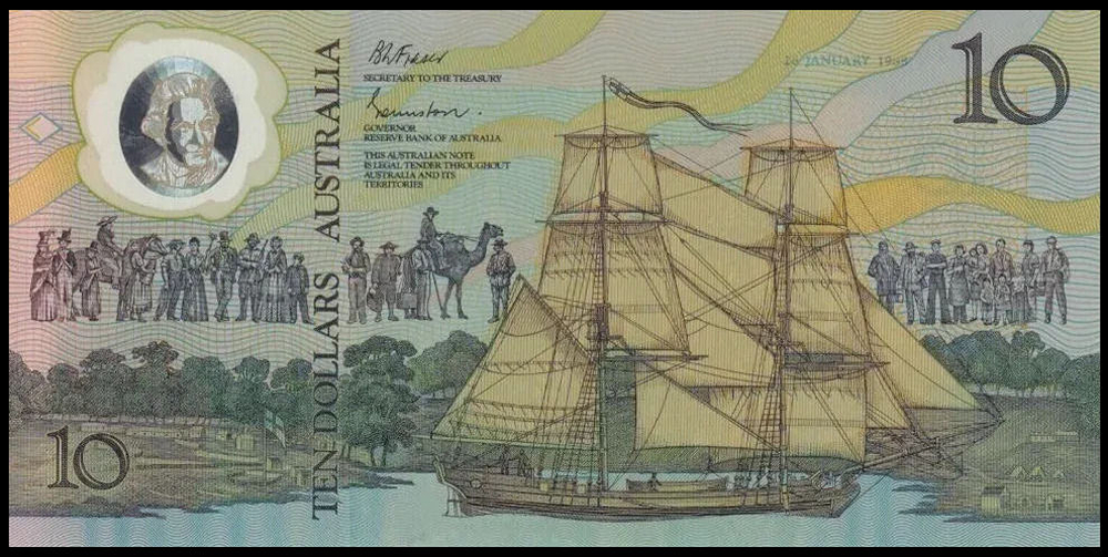 1988 ten dollar polymer AA23 collector folder issue reverse