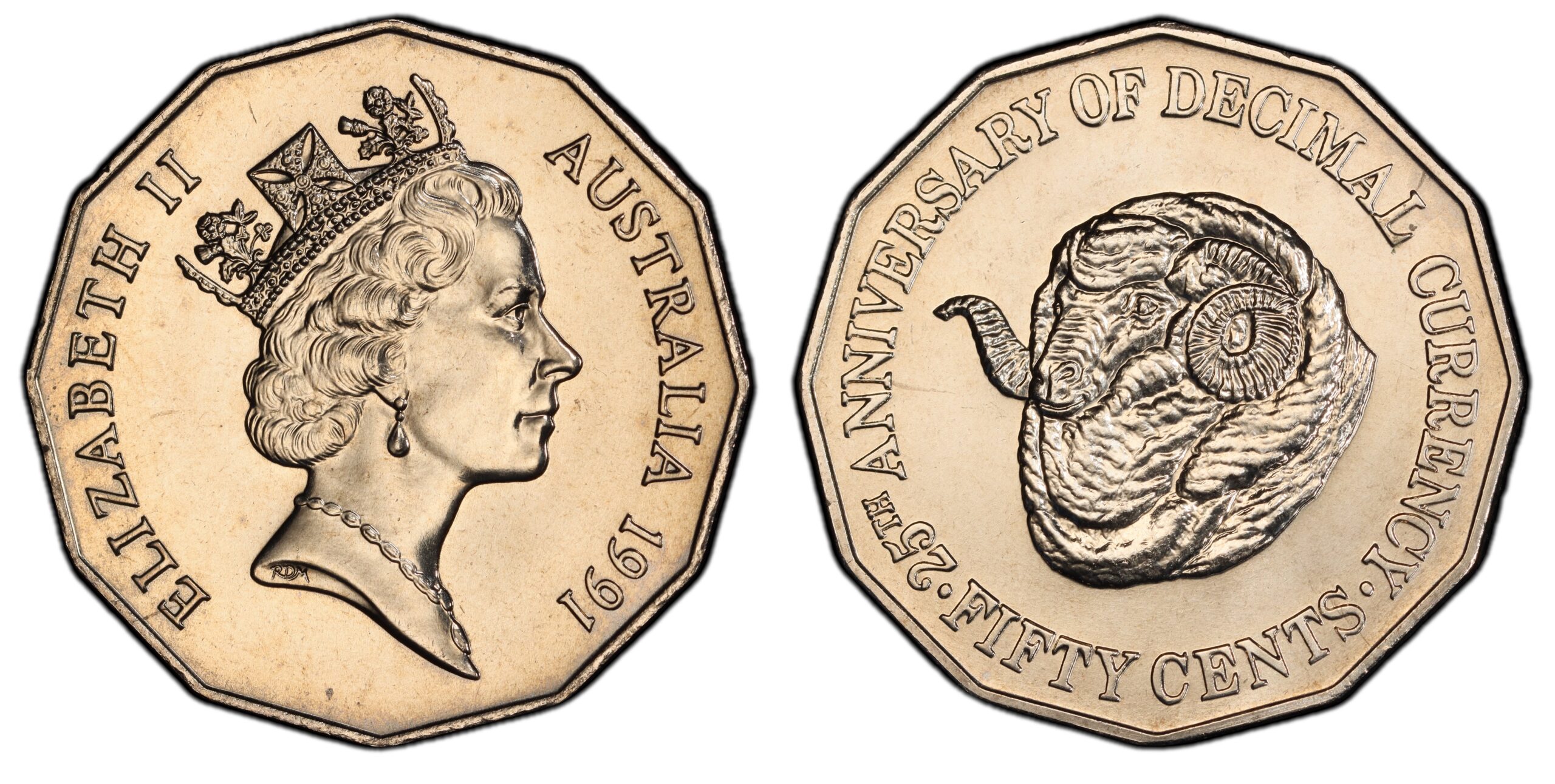 1991 50 Cent - 25th Anniversary Decimal Currency obverse and reverse