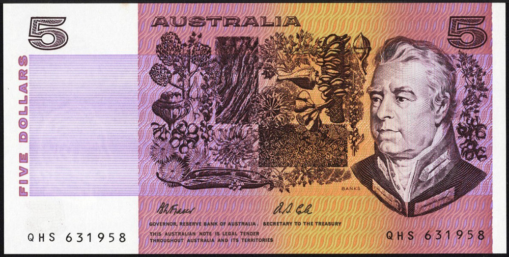1991 Five Dollars - Fraser & Cole obverse