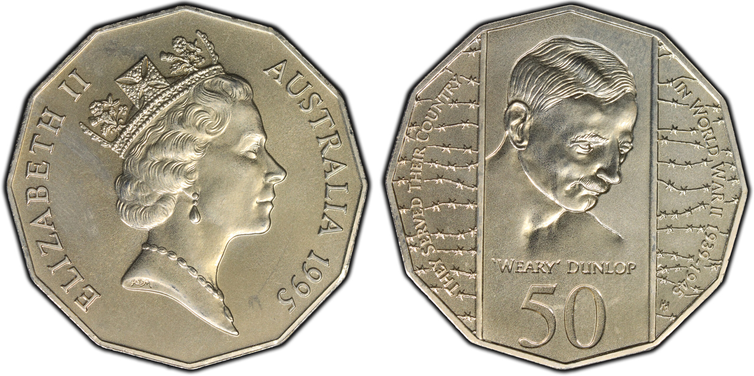 1995 50 Cent - 50th Anniversary End of World War II obverse and reverse