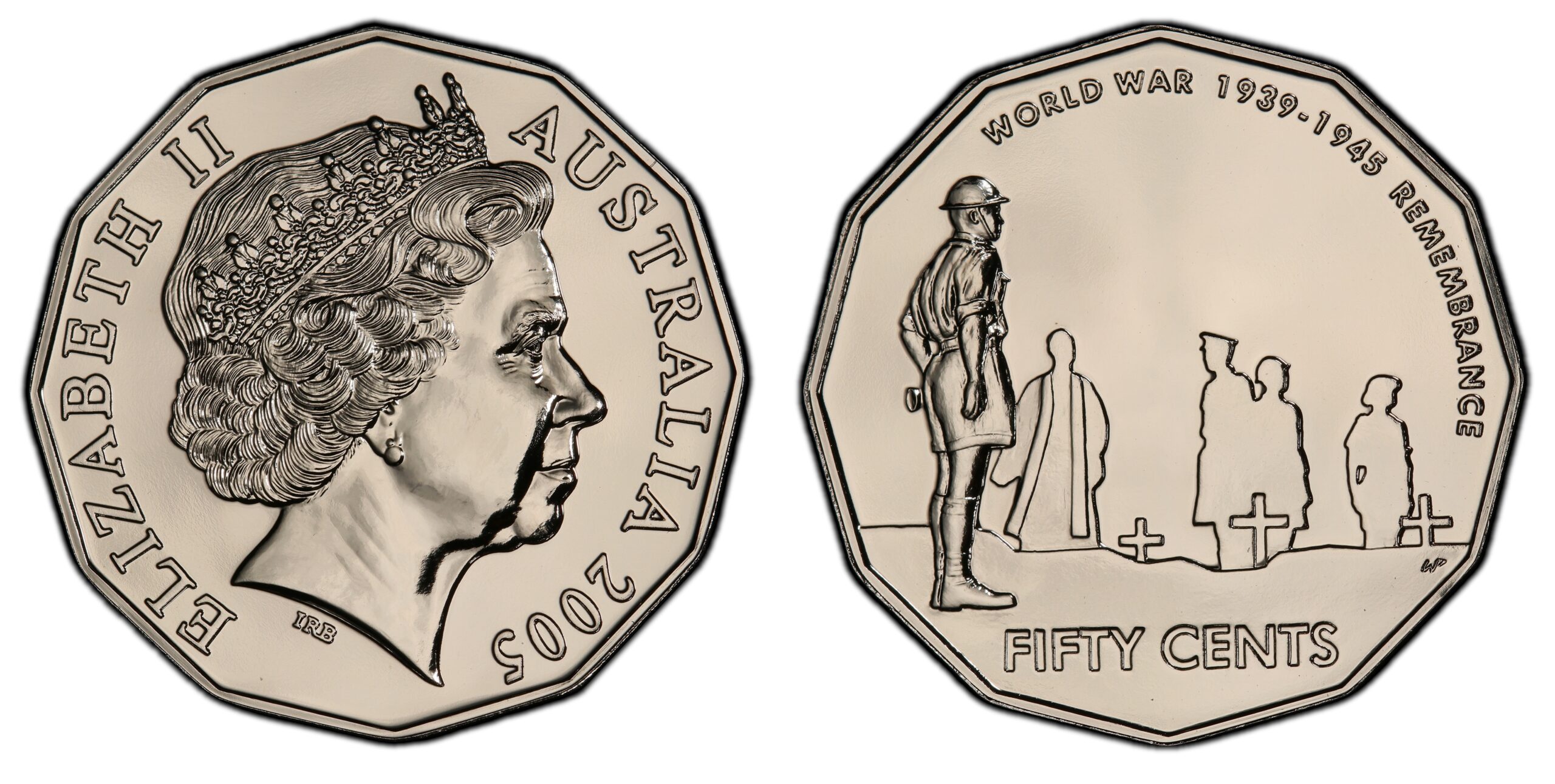 2005 50 Cent - 60th Anniversary End of World War II obverse and reverse