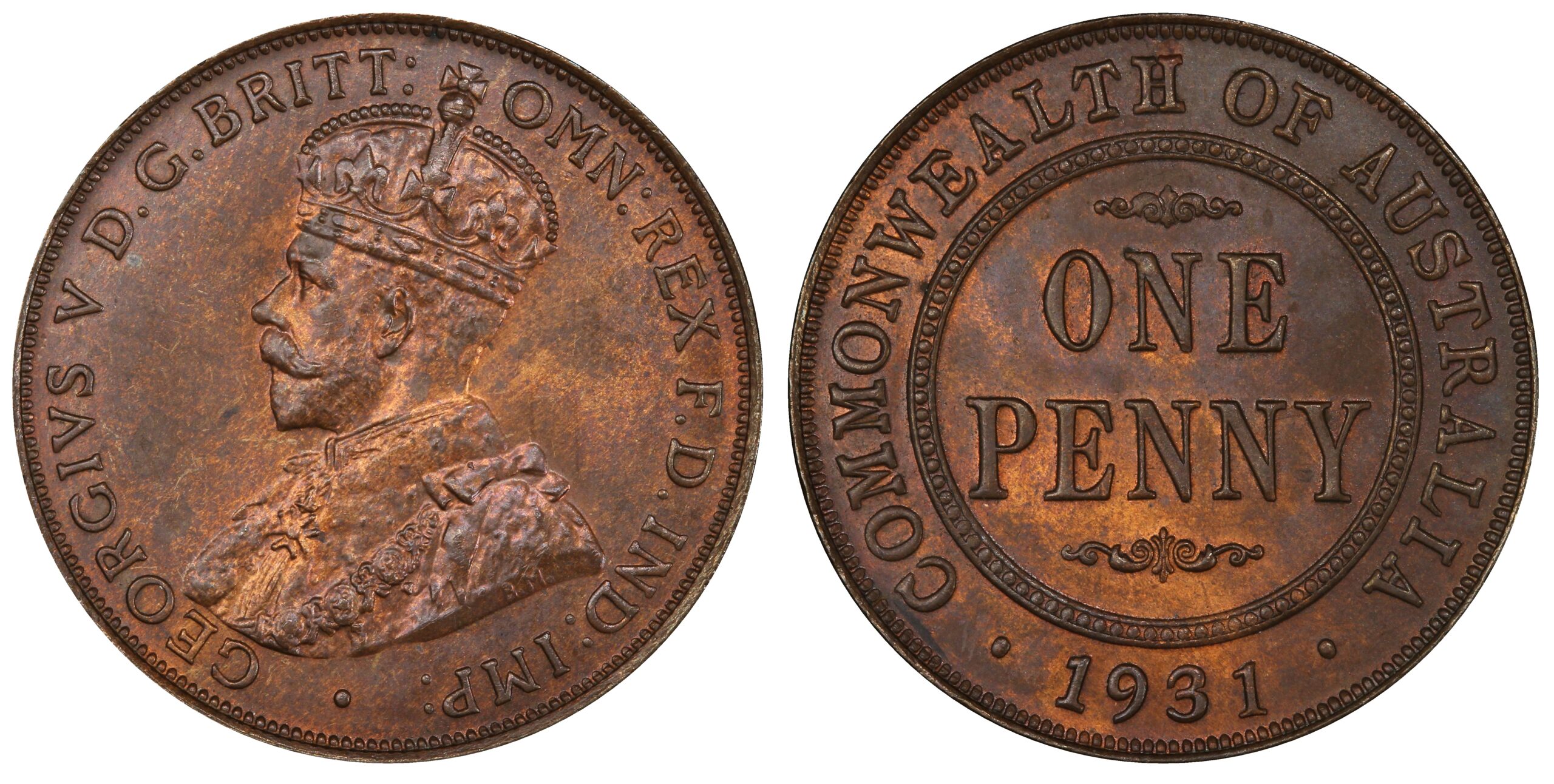 1931 - London Dropped 1 - 1A Australian Penny obverse and reverse
