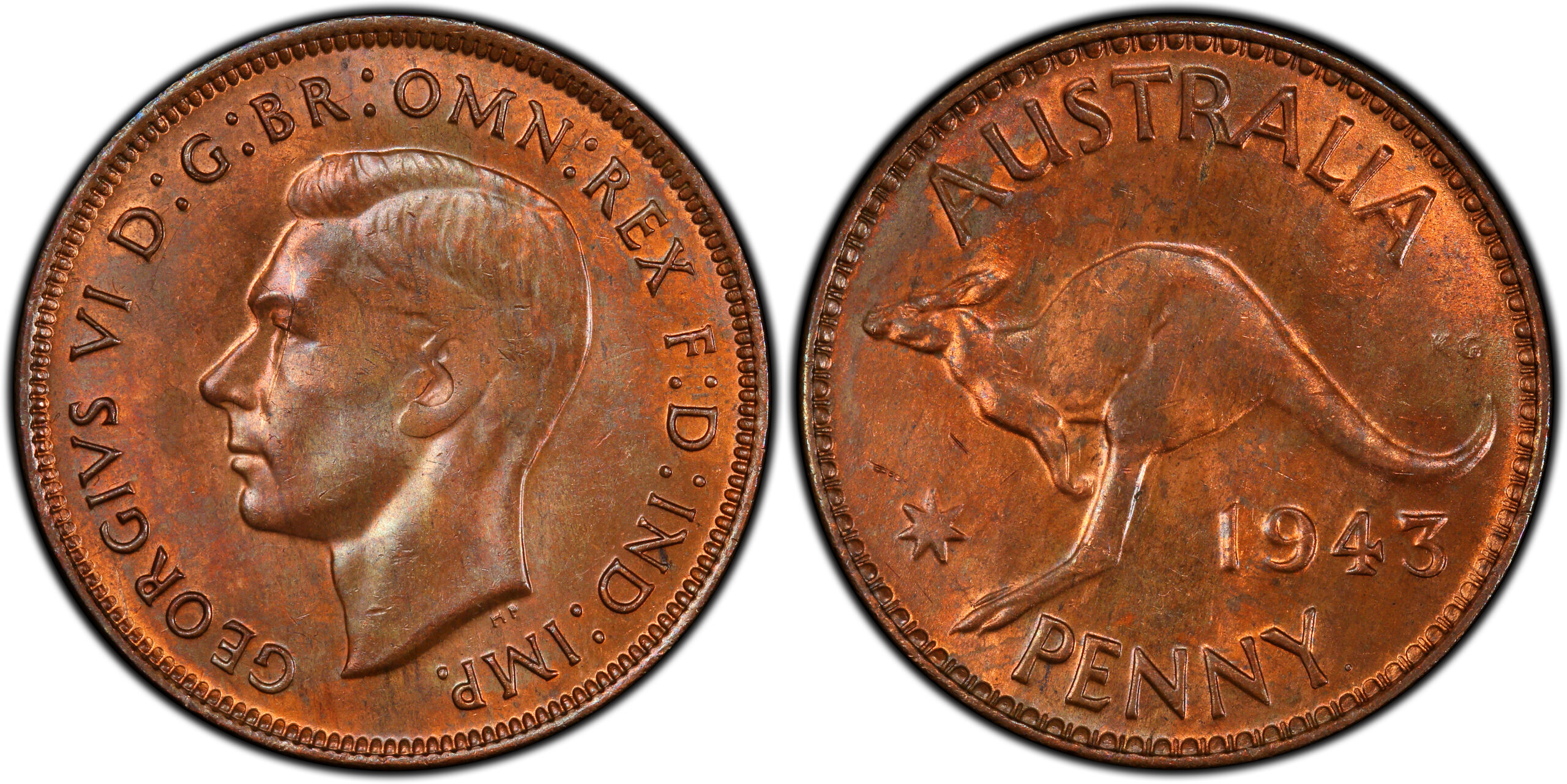 1943P - Y. - 3D Australian Penny obverse and reverse