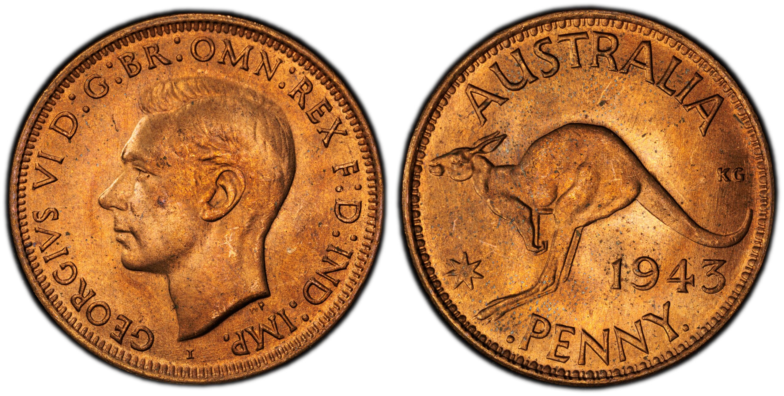 1943I - Short Denticles - 4F Australian Penny obverse and reverse