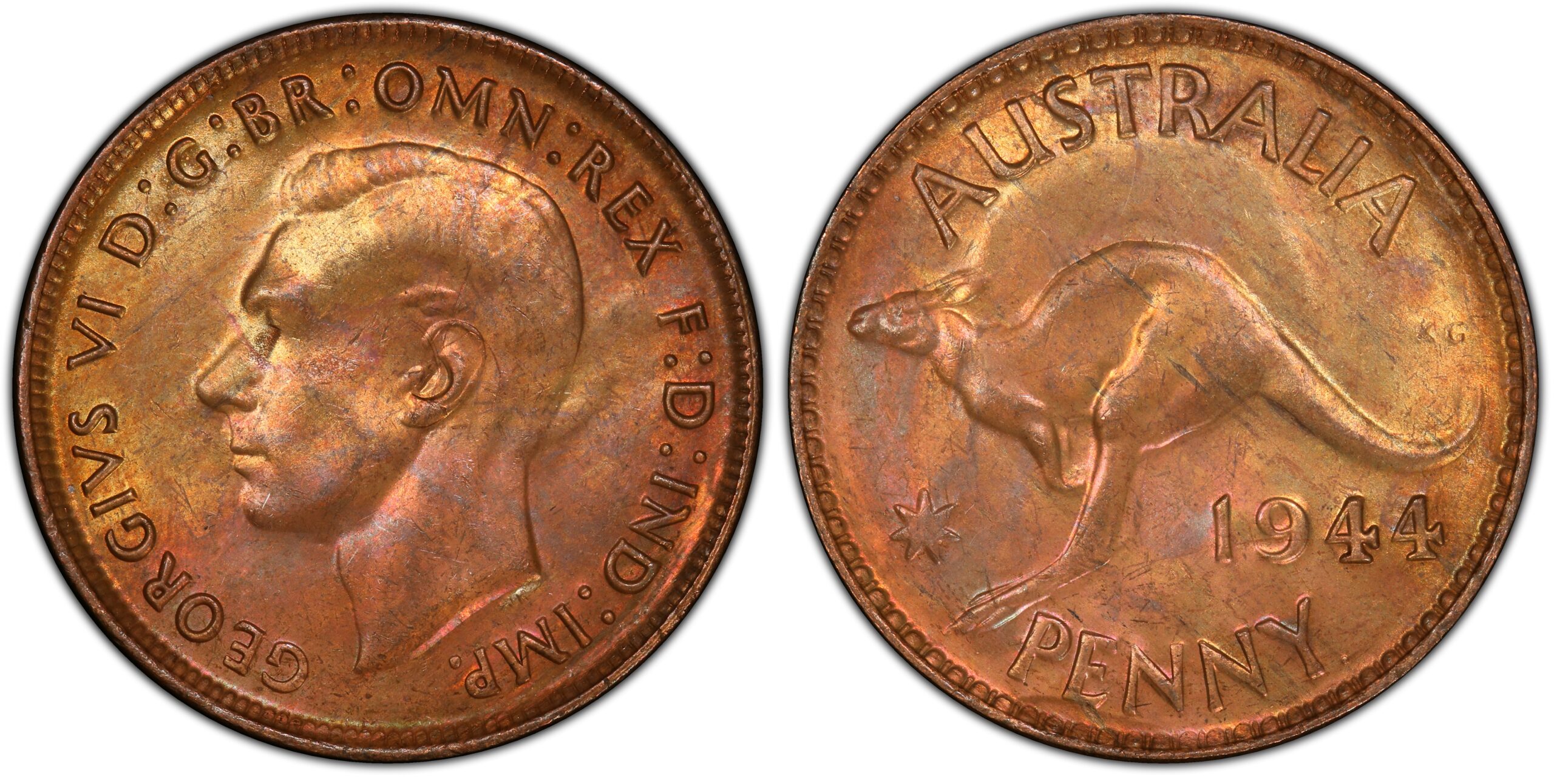 1944P - Y. - 3D Australian Penny obverse and reverse