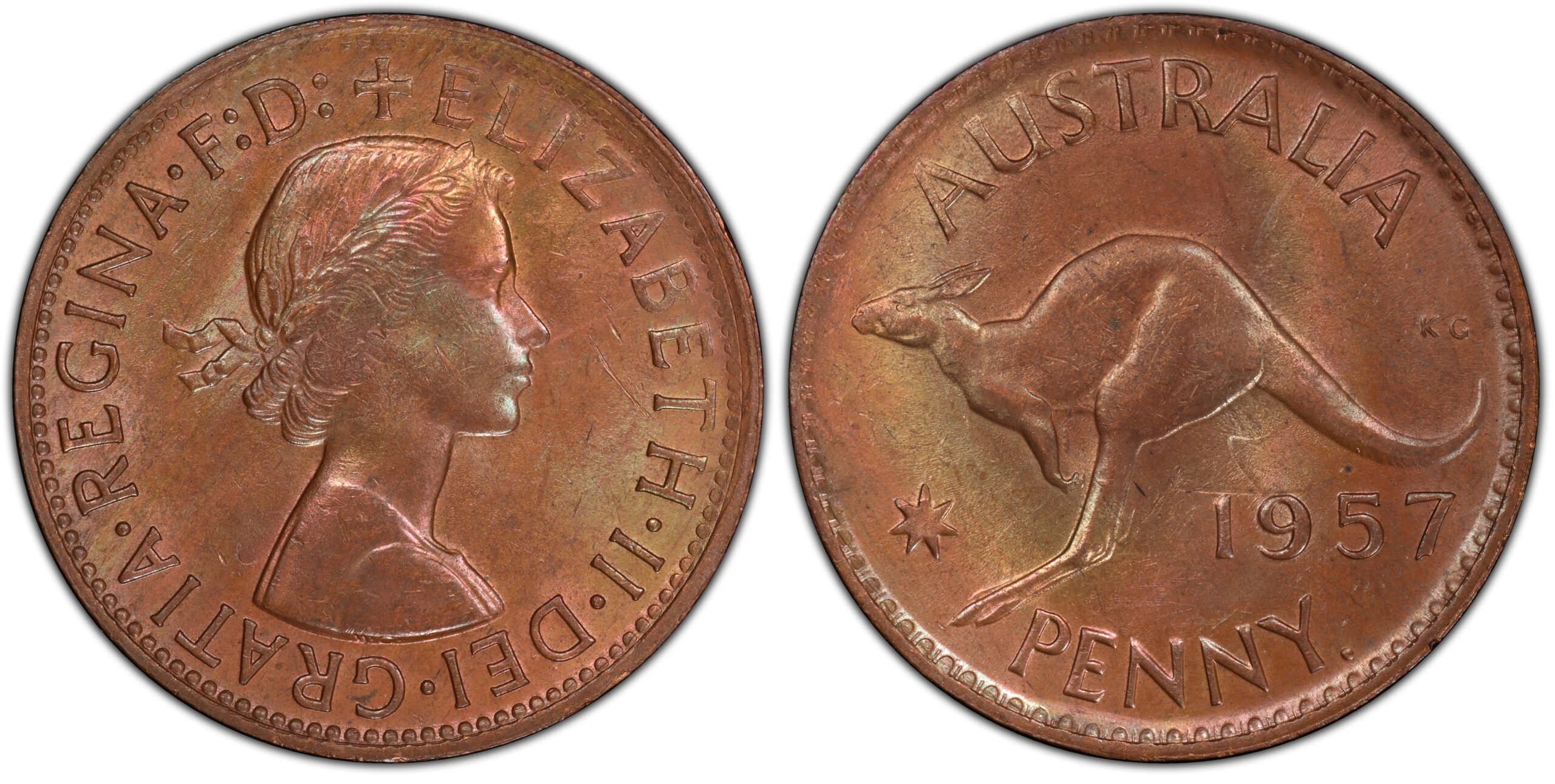 1957P - Y. - Wide Date - 9G Australian Penny